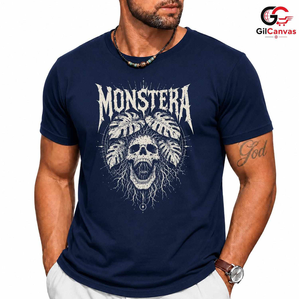 Edgy Skull With Leaves T-Shirt Spooky Halloween Unisex Graphic Apparel Tee