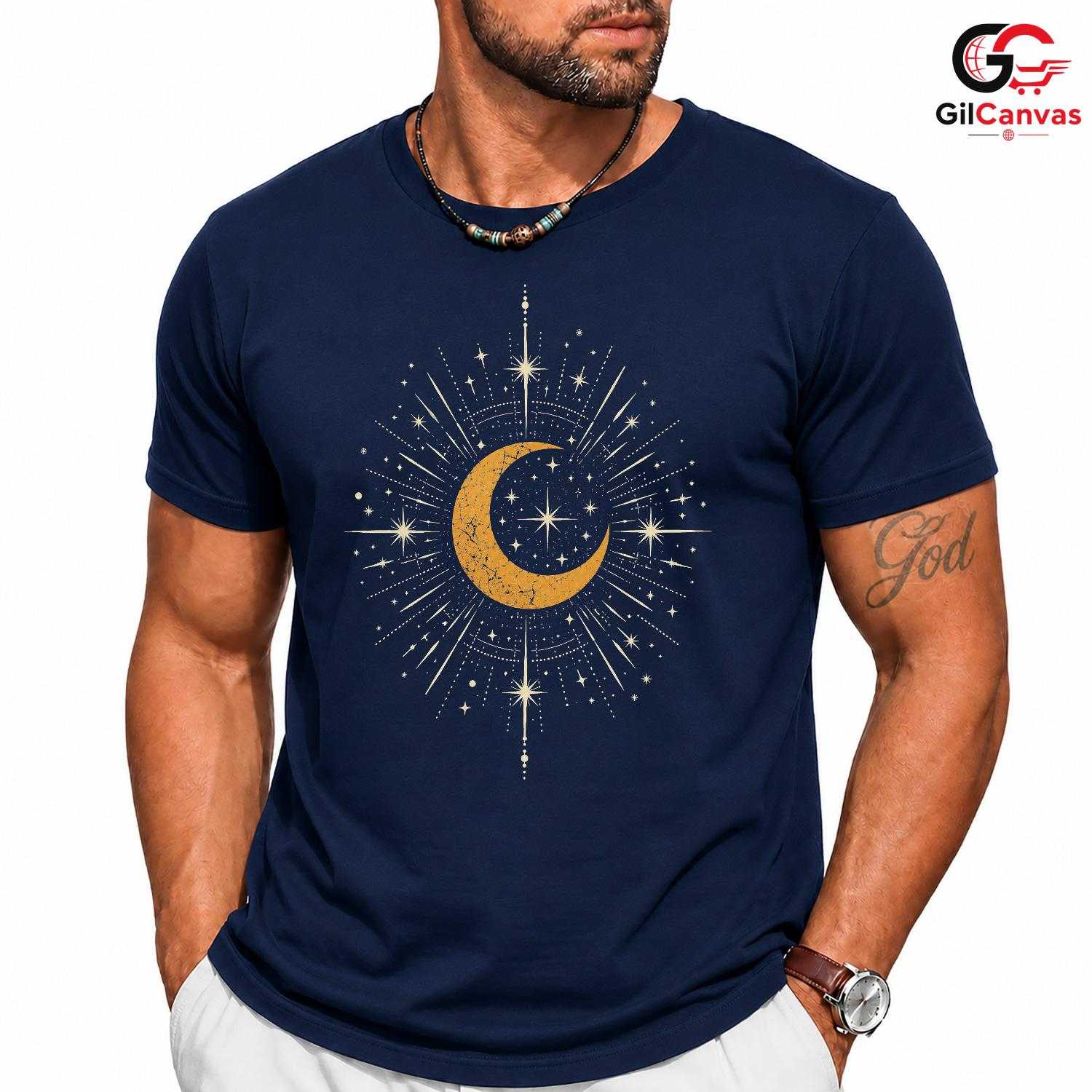 Golden Moon Astrology Tee Shirt Celestial Star Lover Unisex Graphic Apparel