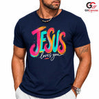 Jesus Loves You Graphic Tee Colorful Christmas Inspirational Unisex Apparel