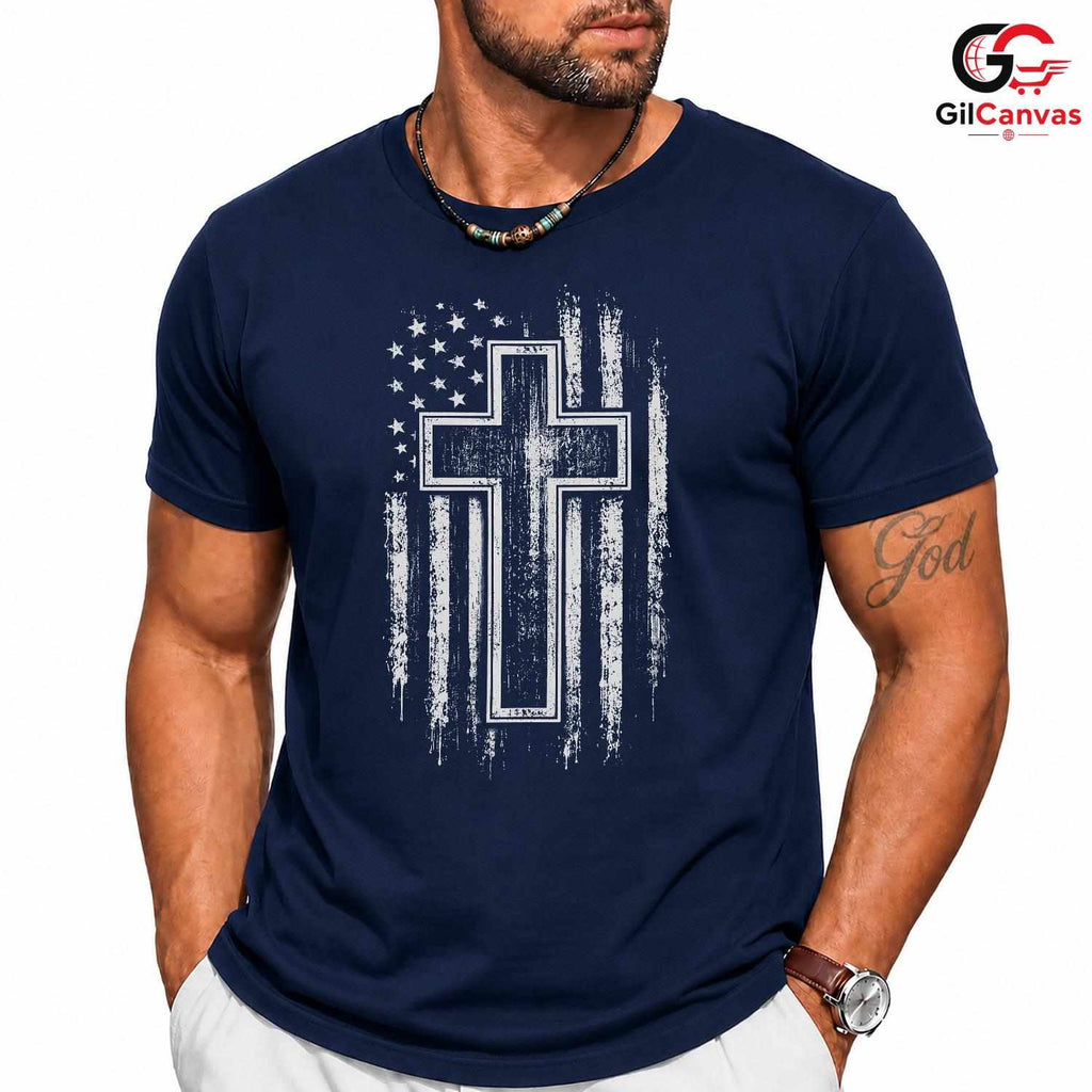 Patriotic Cross T-Shirt Unisex Faith Believer Custom Religious Casual Apparel