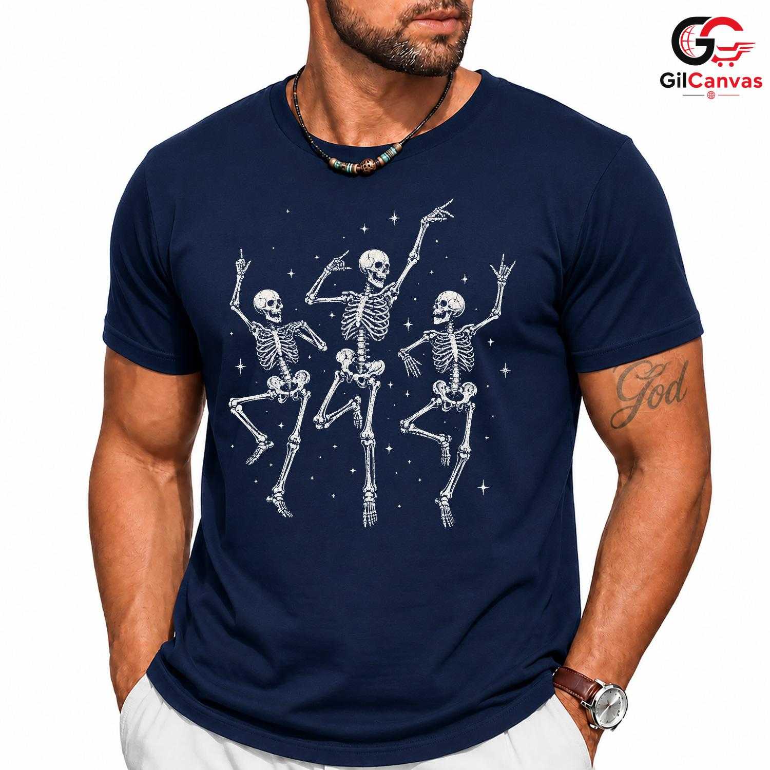 Skeleton Dance T-Shirt Halloween Party Wear Fun Casual Gift For Men Women Tee