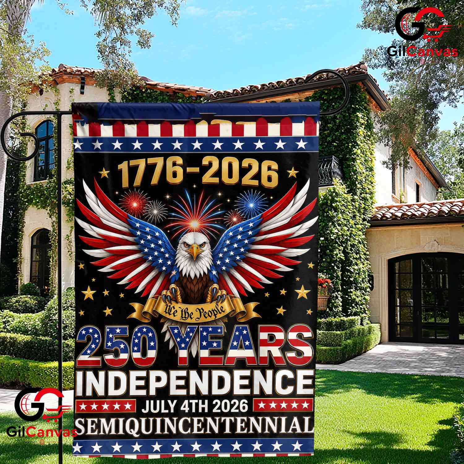 250 Years Independence Garden Flag Patriotic Eagle Semiquincentennial Yard Sign