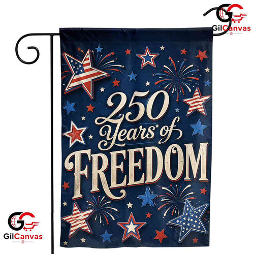 250 Years Of Freedom Garden Flag Blue Patriotic Fireworks Yard Decor 1776-2026