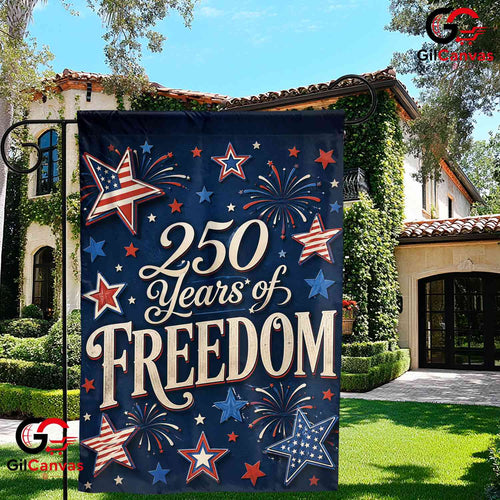 250 Years Of Freedom Garden Flag Blue Patriotic Fireworks Yard Decor 1776-2026