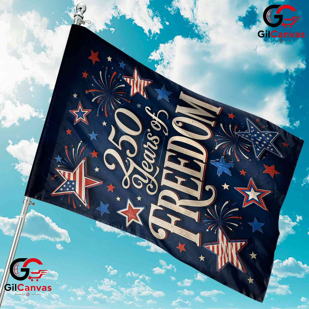 250 Years Of Freedom Garden Flag Blue Patriotic Fireworks Yard Decor 1776-2026