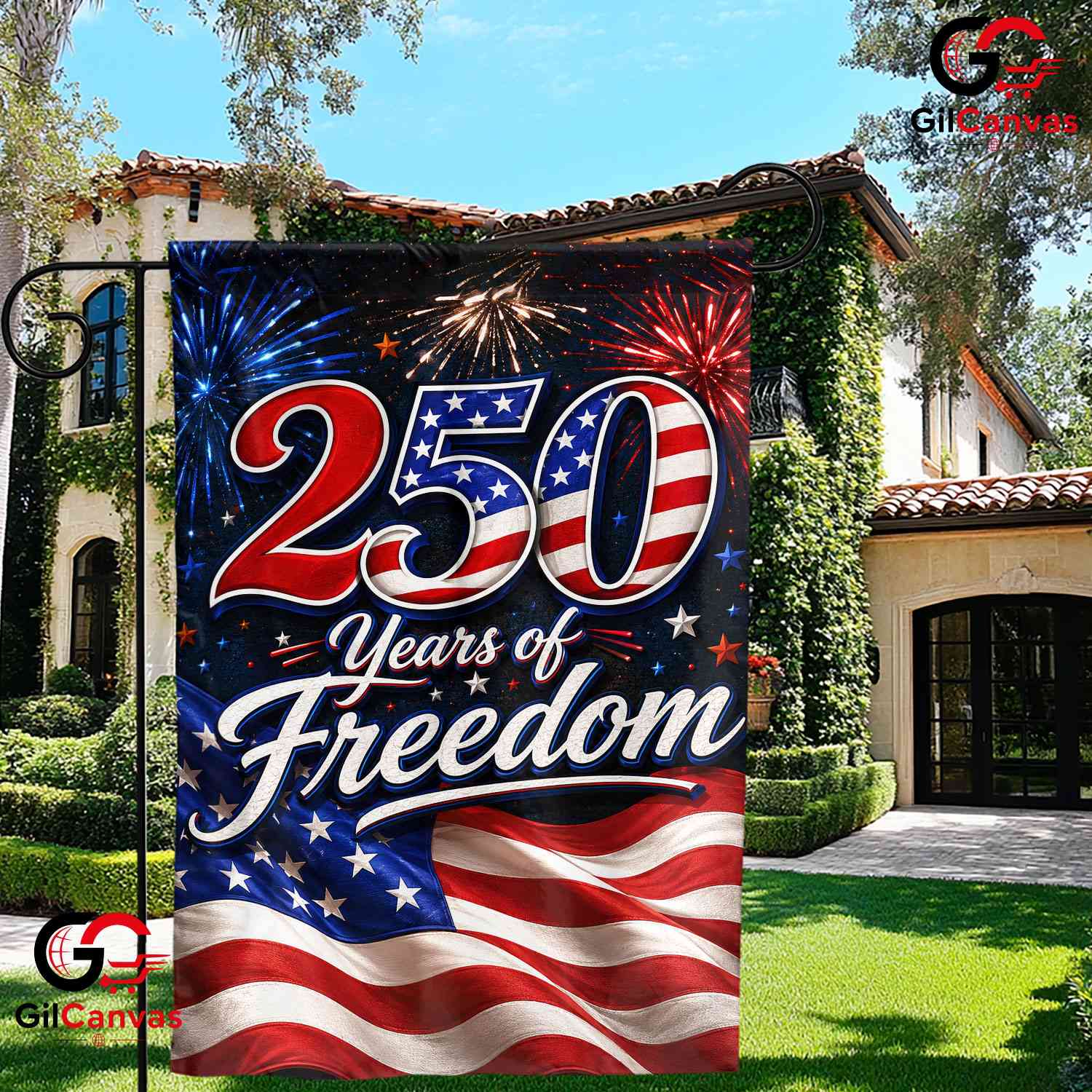 250 Years Of Freedom Garden Flag July 4th Fireworks Semiquincentennial Decor