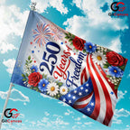 250 Years Of Freedom House Garden Flag Floral Fireworks Semiquincentennial Sign