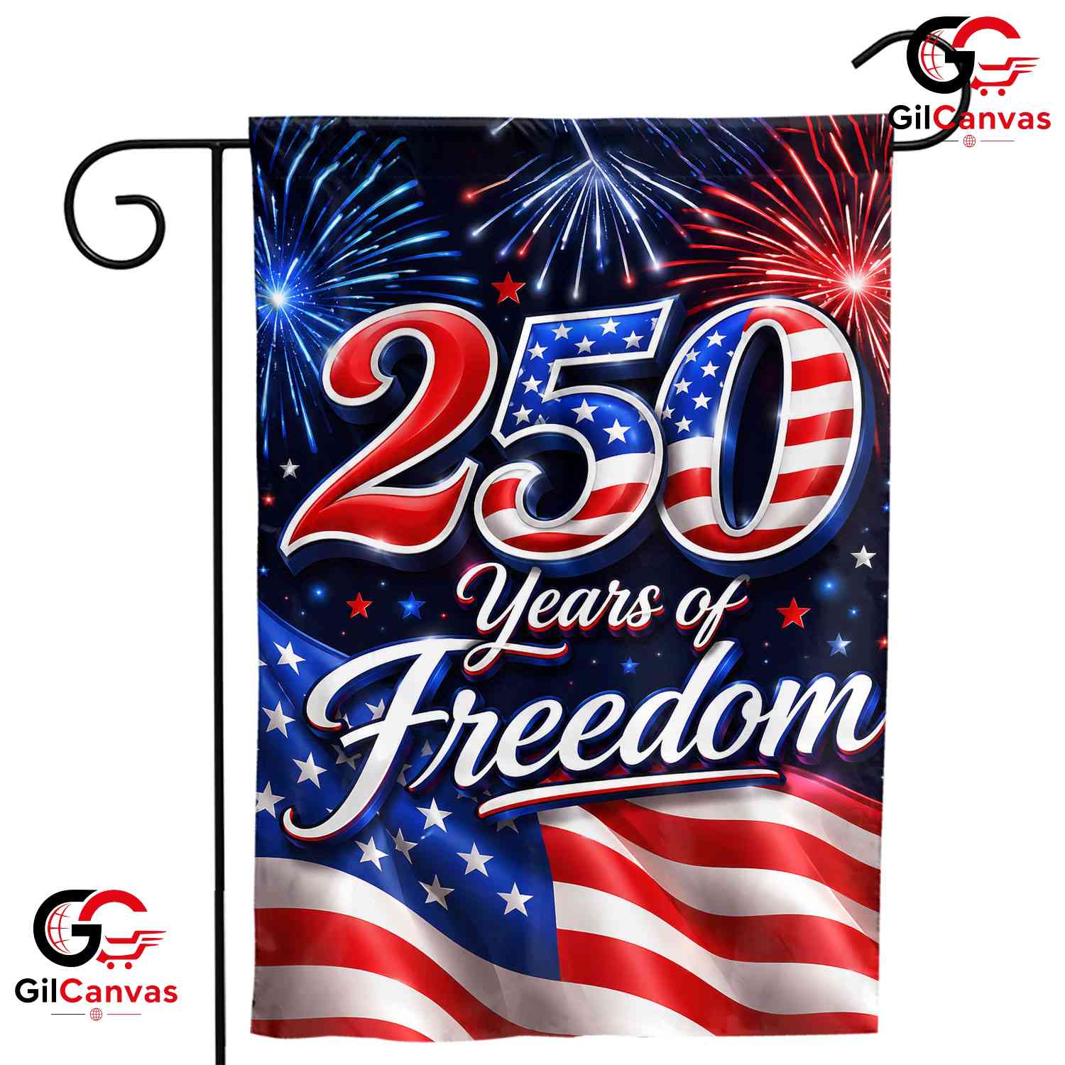 250 Years Of Freedom House Garden Flag July 4th Fireworks Semiquincentennial