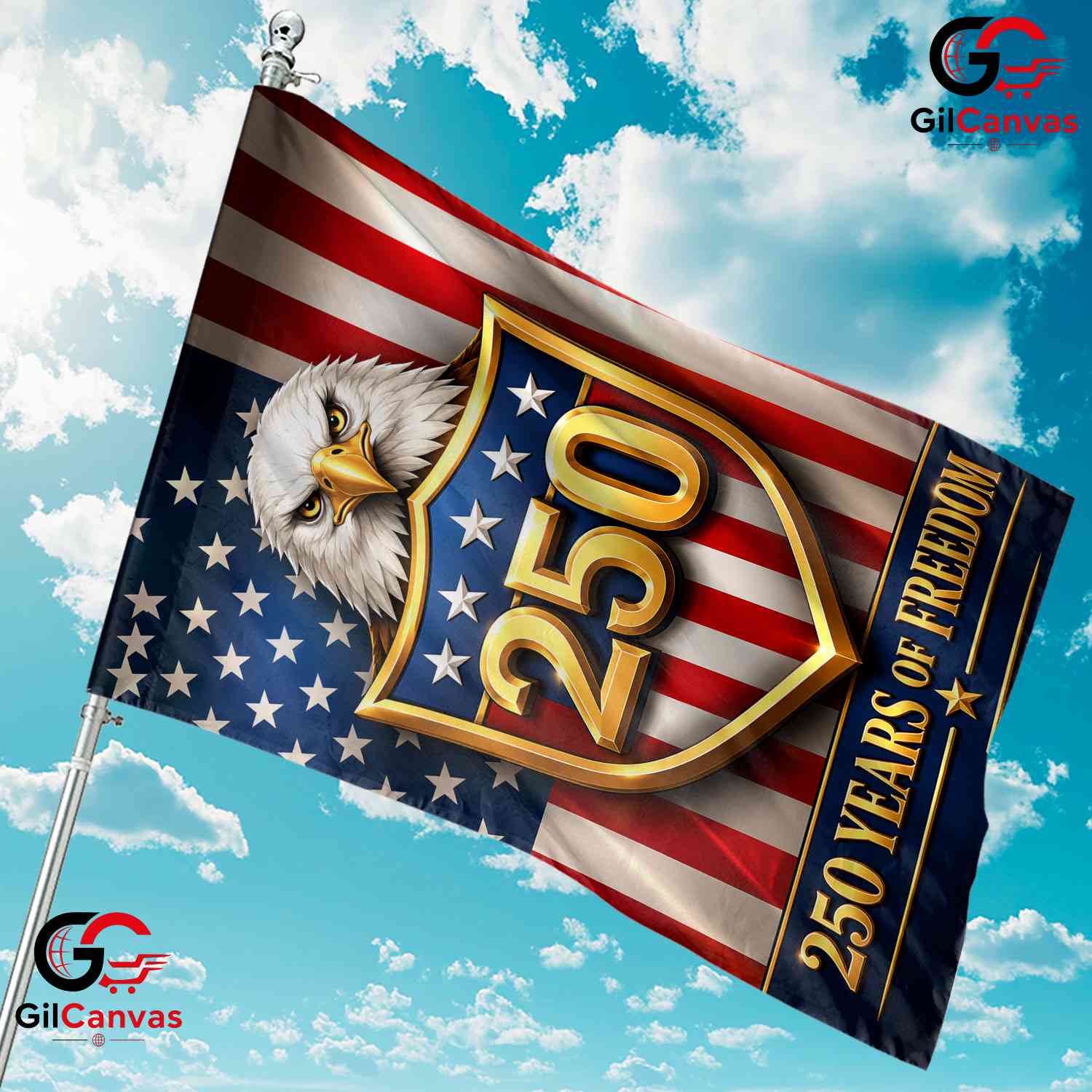 250 Years of Freedom Eagle Shield Patriotic American Sign Banner Garden Flag