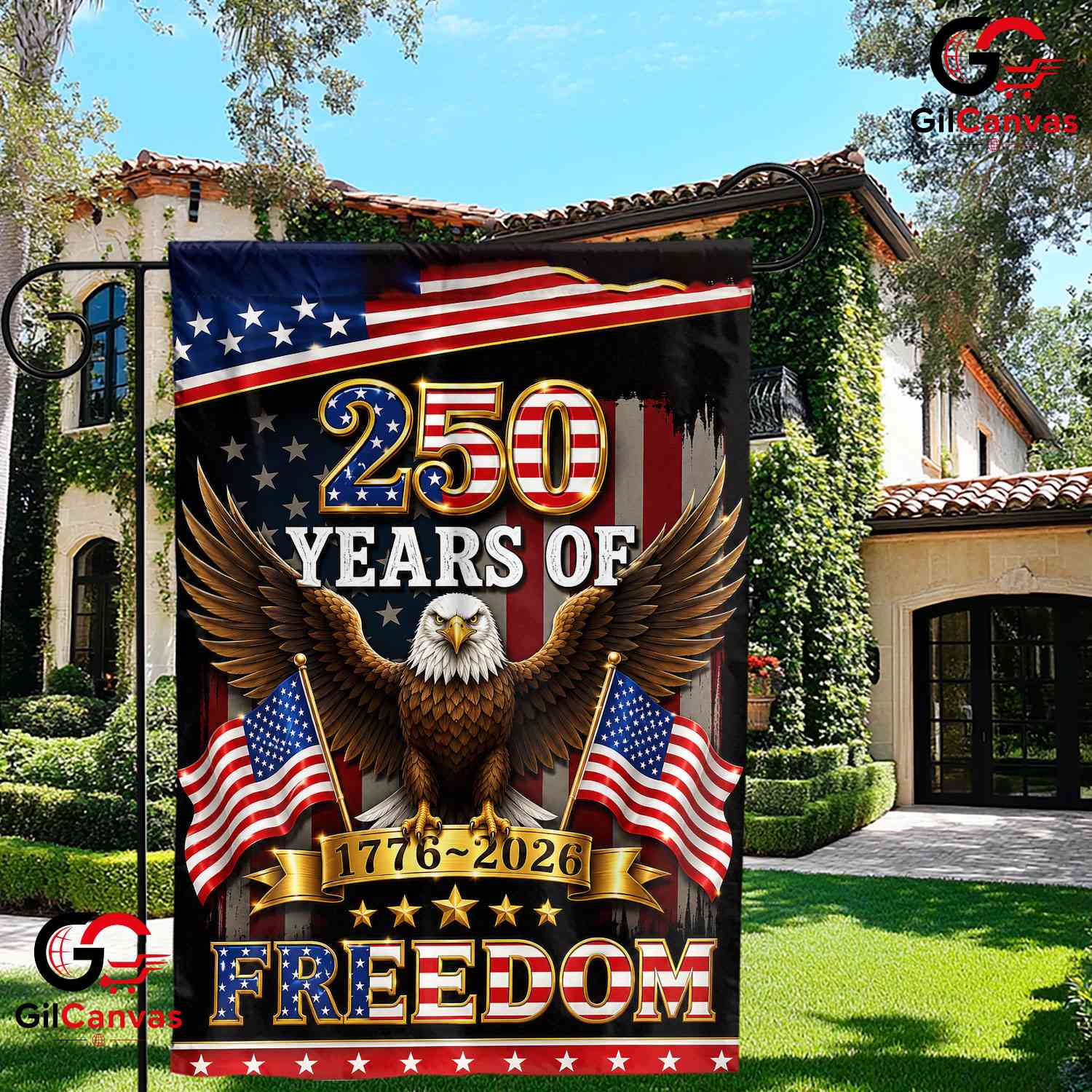 250 Years of Freedom Patriotic Eagle Garden Flag Banner 1776-2026 US Decor