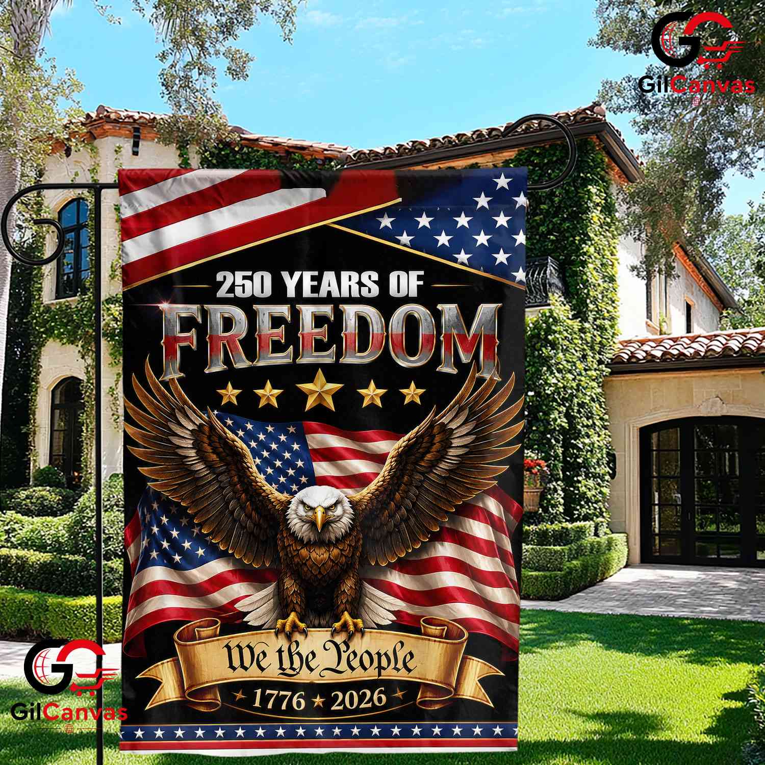 250 Years of Freedom We The People Patriotic Bald Eagle Yard Sign Garden Flag