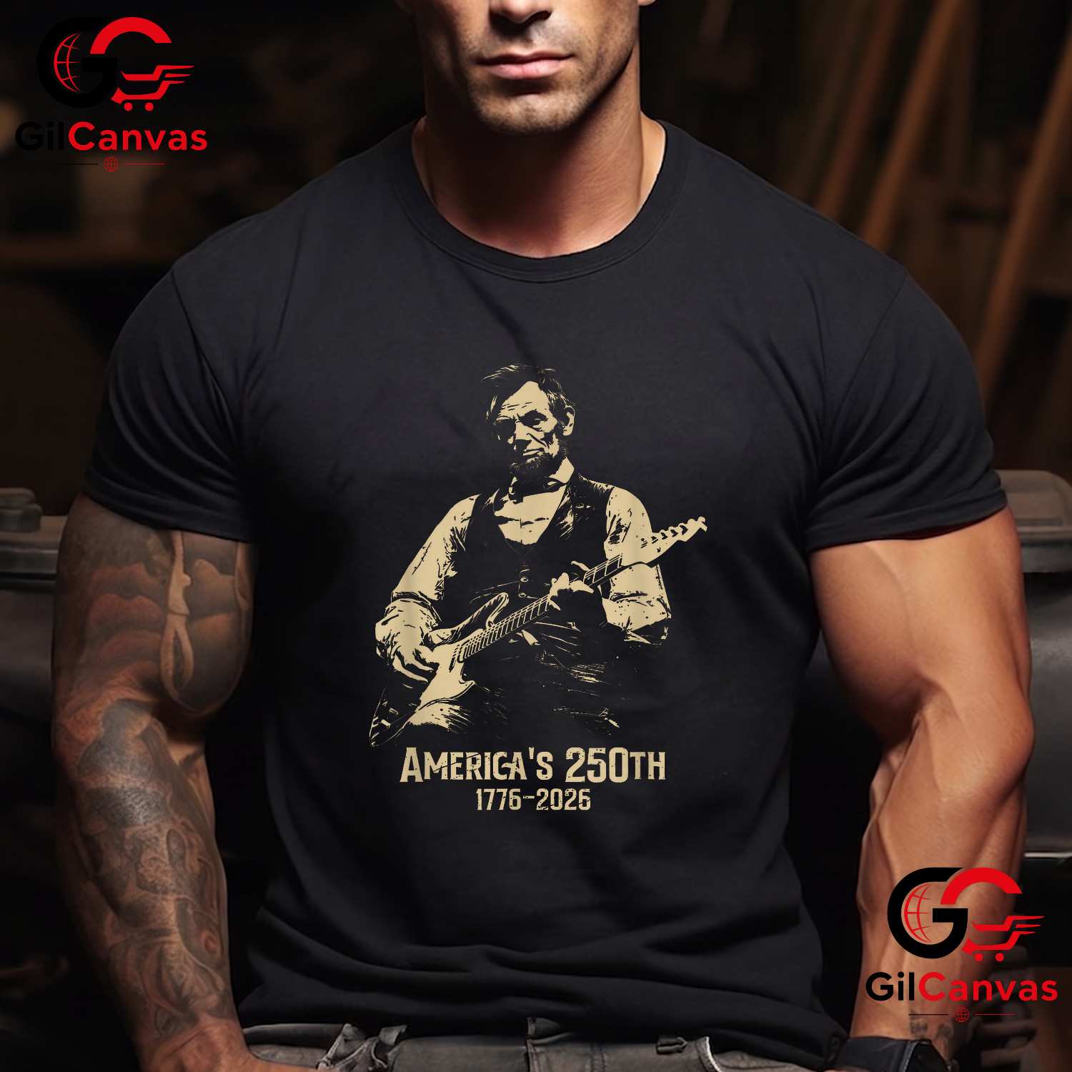 Abraham Lincoln Guitar 250th Anniversary 4th of July Unisex Freedom Graphic T-Shirt