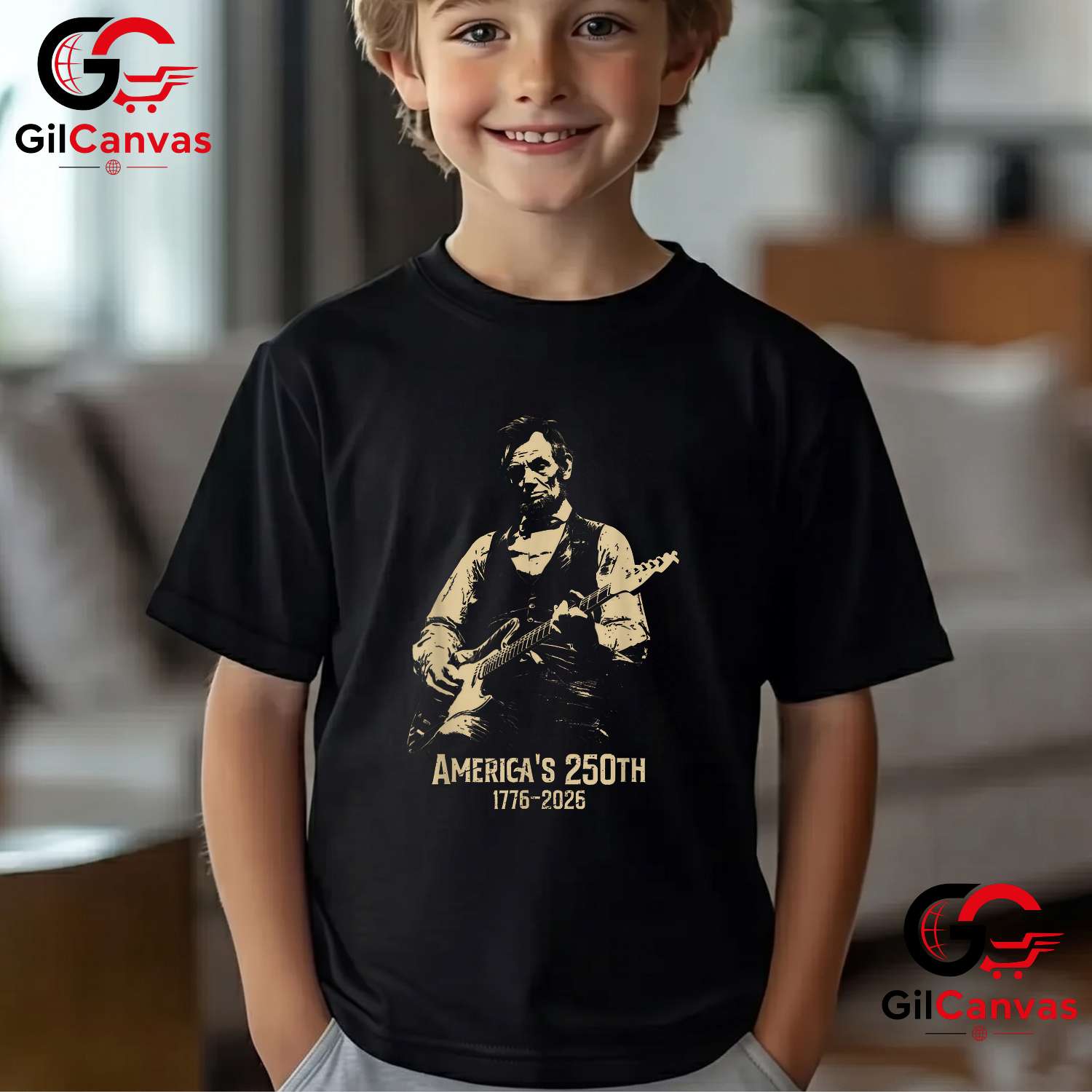 Abraham Lincoln Guitar 250th Anniversary 4th of July Unisex Freedom Graphic T-Shirt