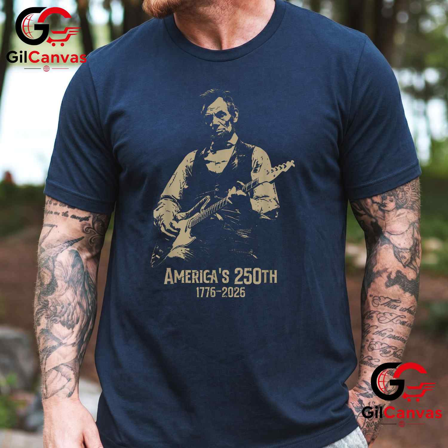 Abraham Lincoln Guitar 250th Anniversary 4th of July Unisex Freedom Graphic T-Shirt