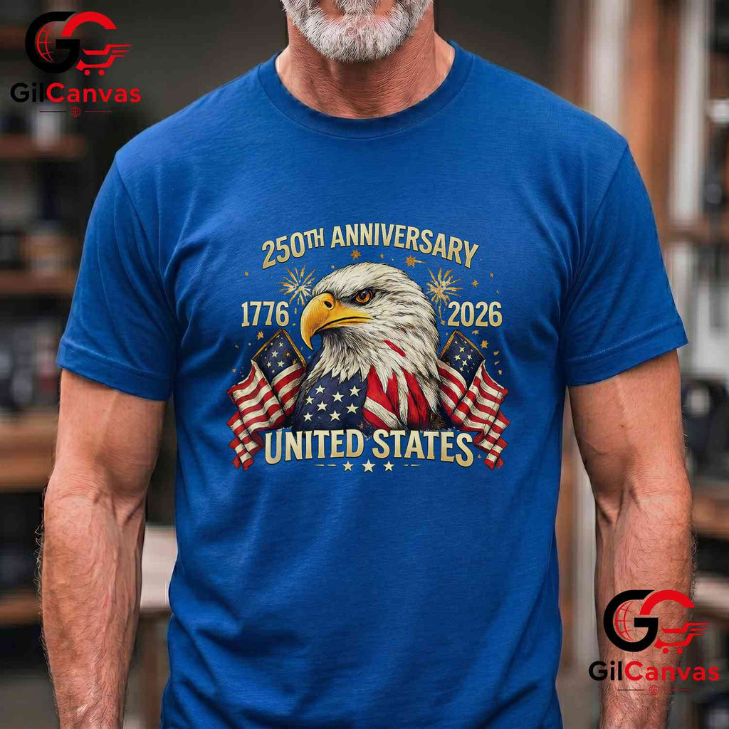 America 250 Years Anniversary 1776-2026 USA Flag Patriotic Unisex Men Women T-Shirt