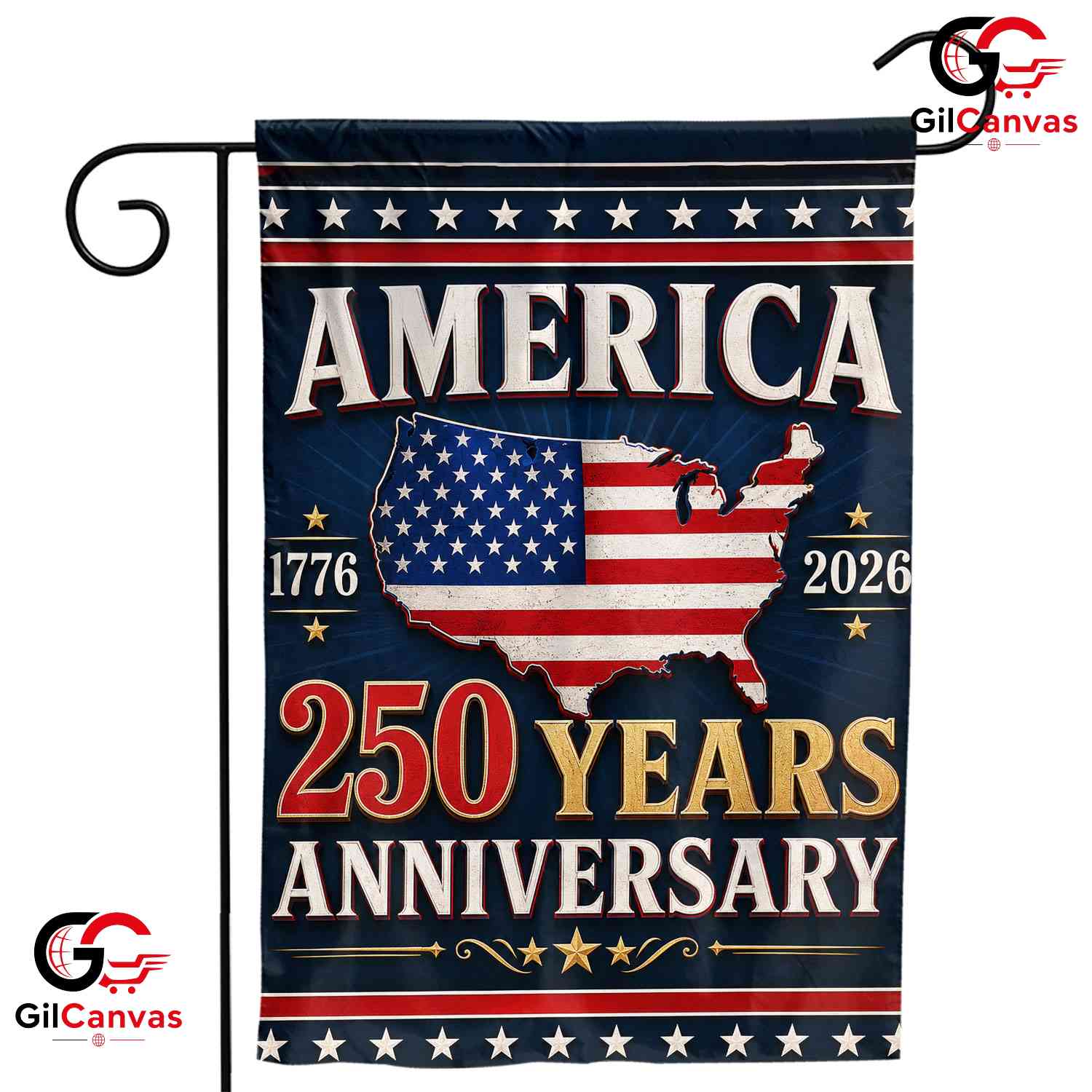 America 250 Years Anniversary Garden Flag USA Map Semiquincentennial Yard Sign