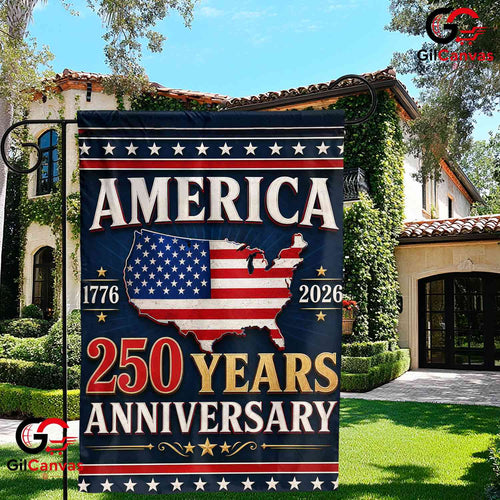 America 250 Years Anniversary Garden Flag USA Map Semiquincentennial Yard Sign