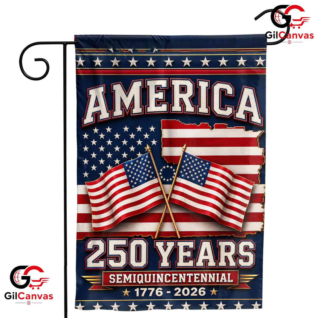 America 250 Years Crossed Flags Semiquincentennial Patriotic Sign Garden Flag