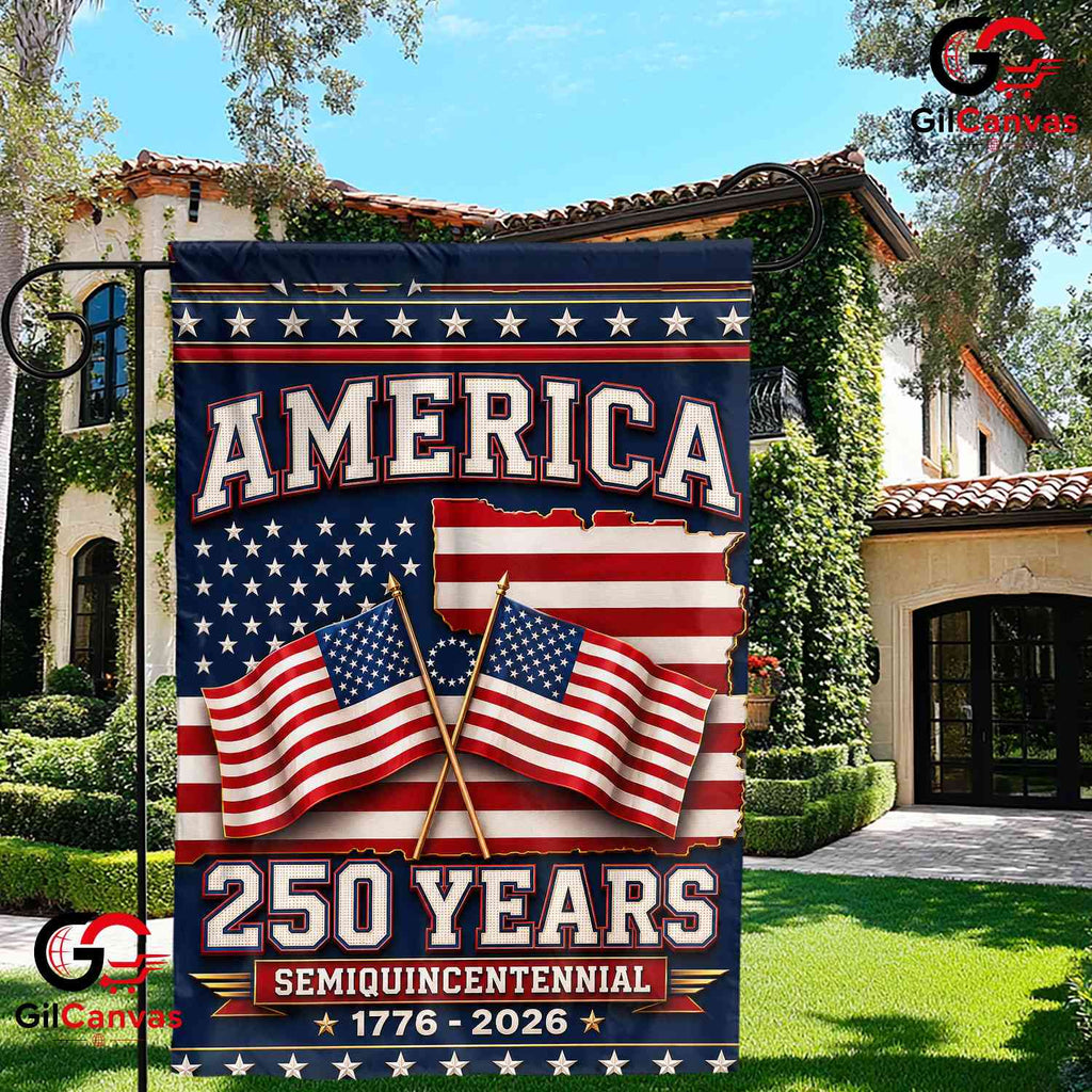 America 250 Years Crossed Flags Semiquincentennial Patriotic Sign Garden Flag