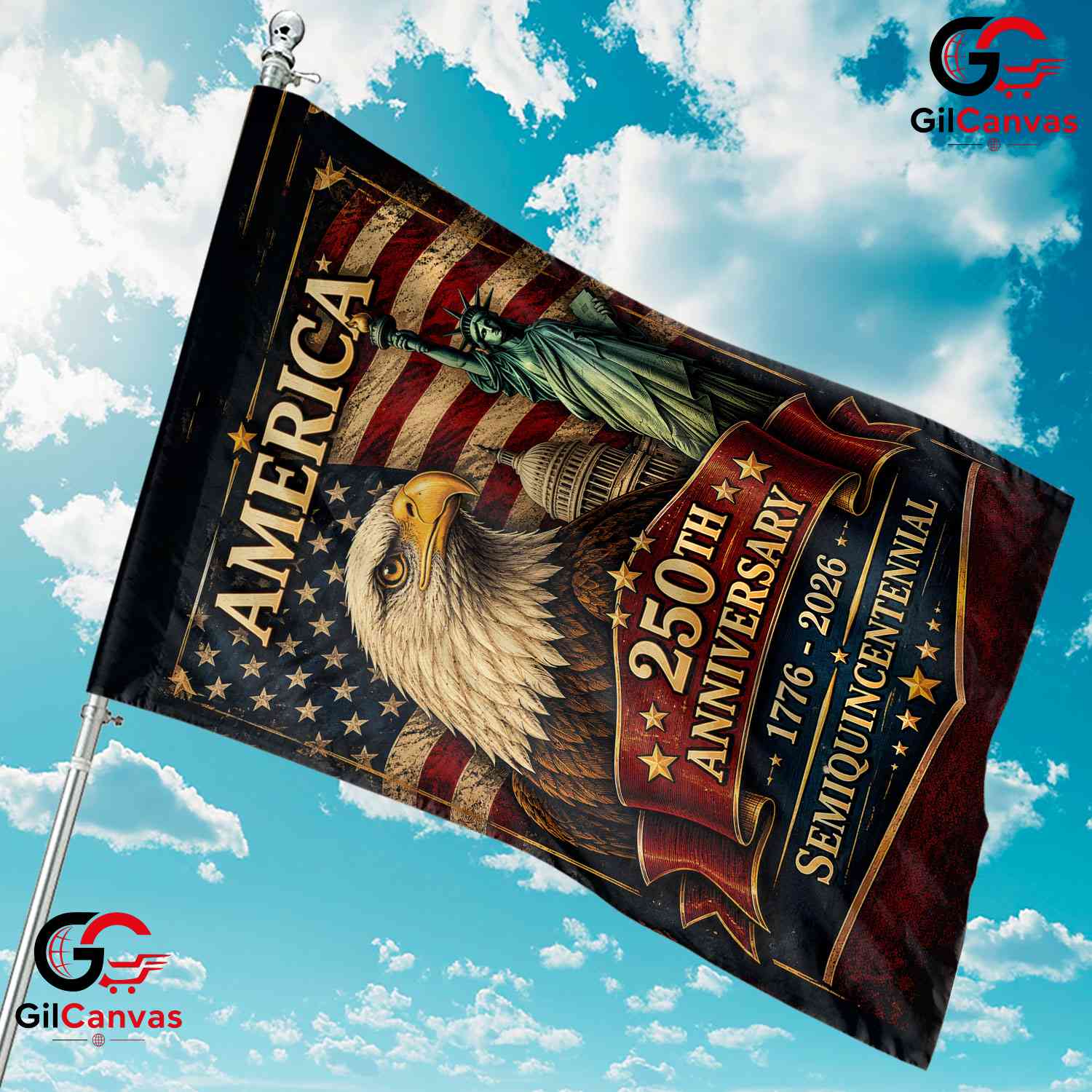 America 250th Anniversary Eagle Statue of Liberty Yard Banner Garden Flag