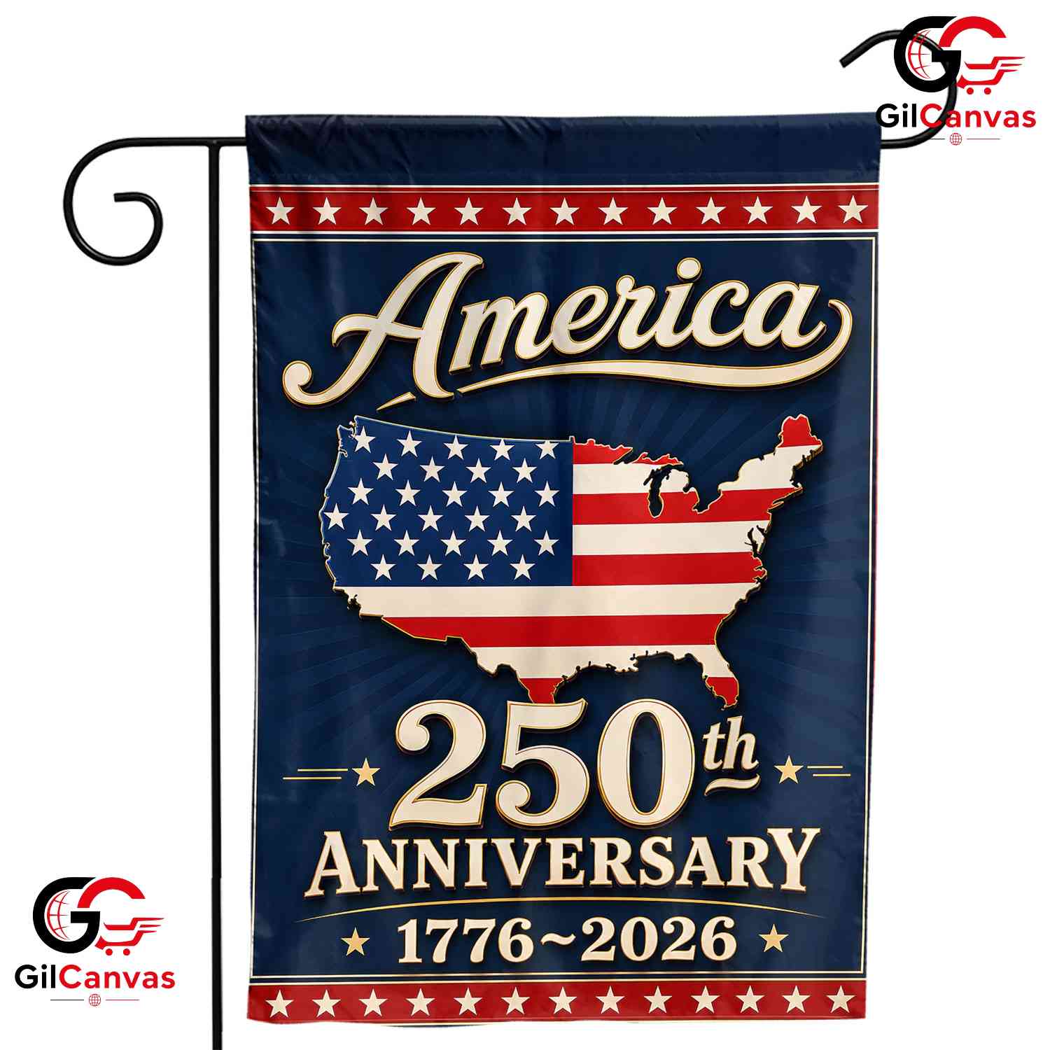 America 250th Anniversary Garden Flag USA Map Semiquincentennial Banner Sign
