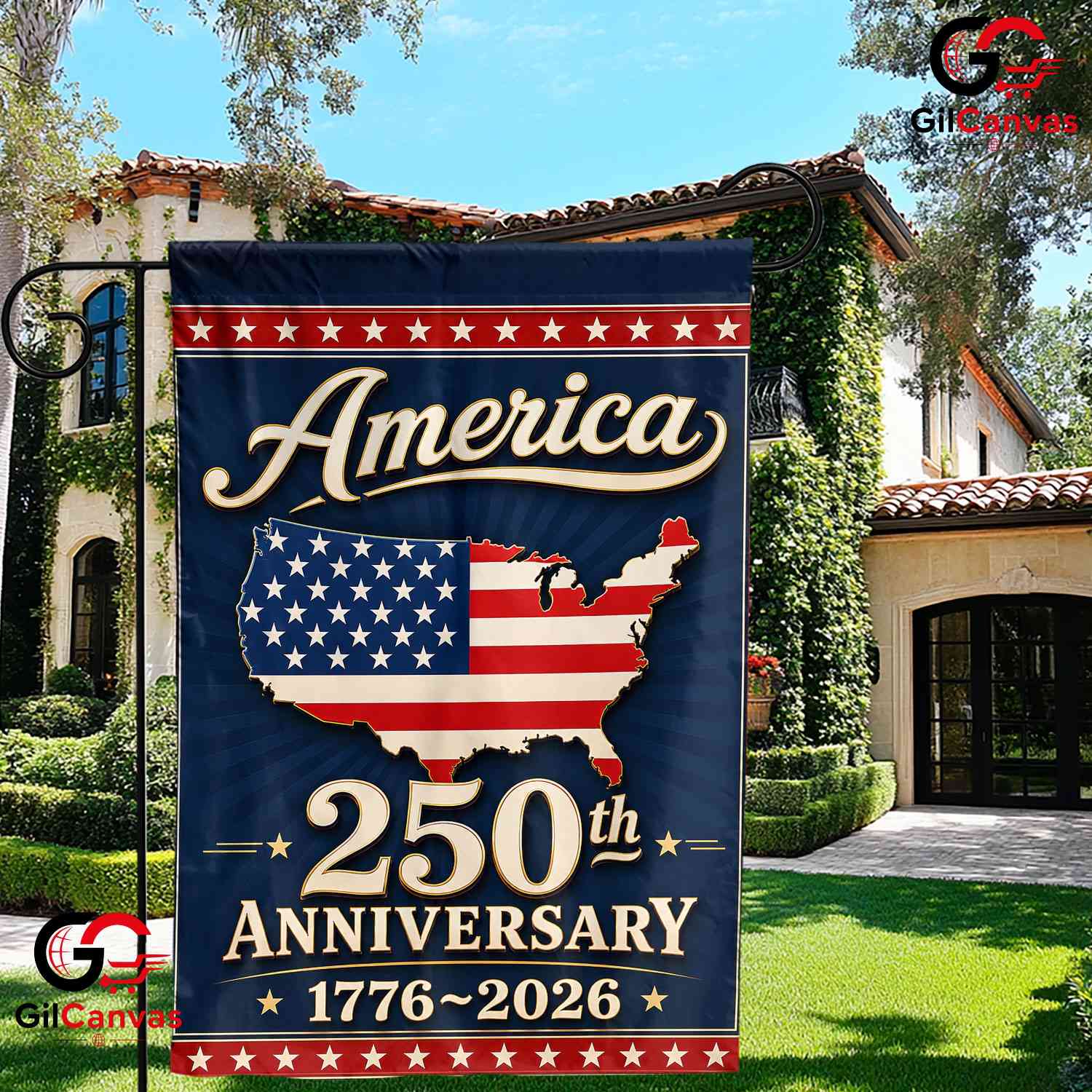 America 250th Anniversary Garden Flag USA Map Semiquincentennial Banner Sign