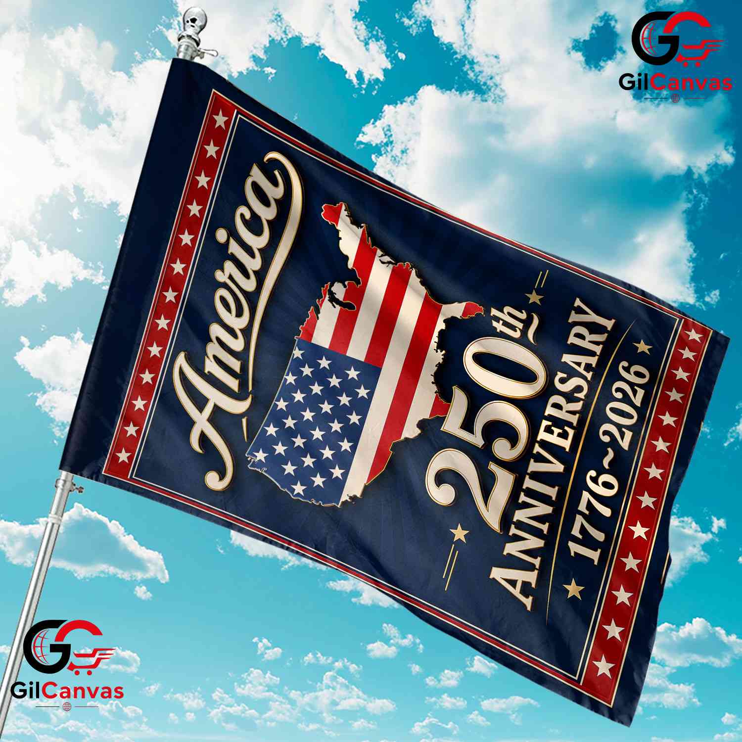 America 250th Anniversary Garden Flag USA Map Semiquincentennial Banner Sign