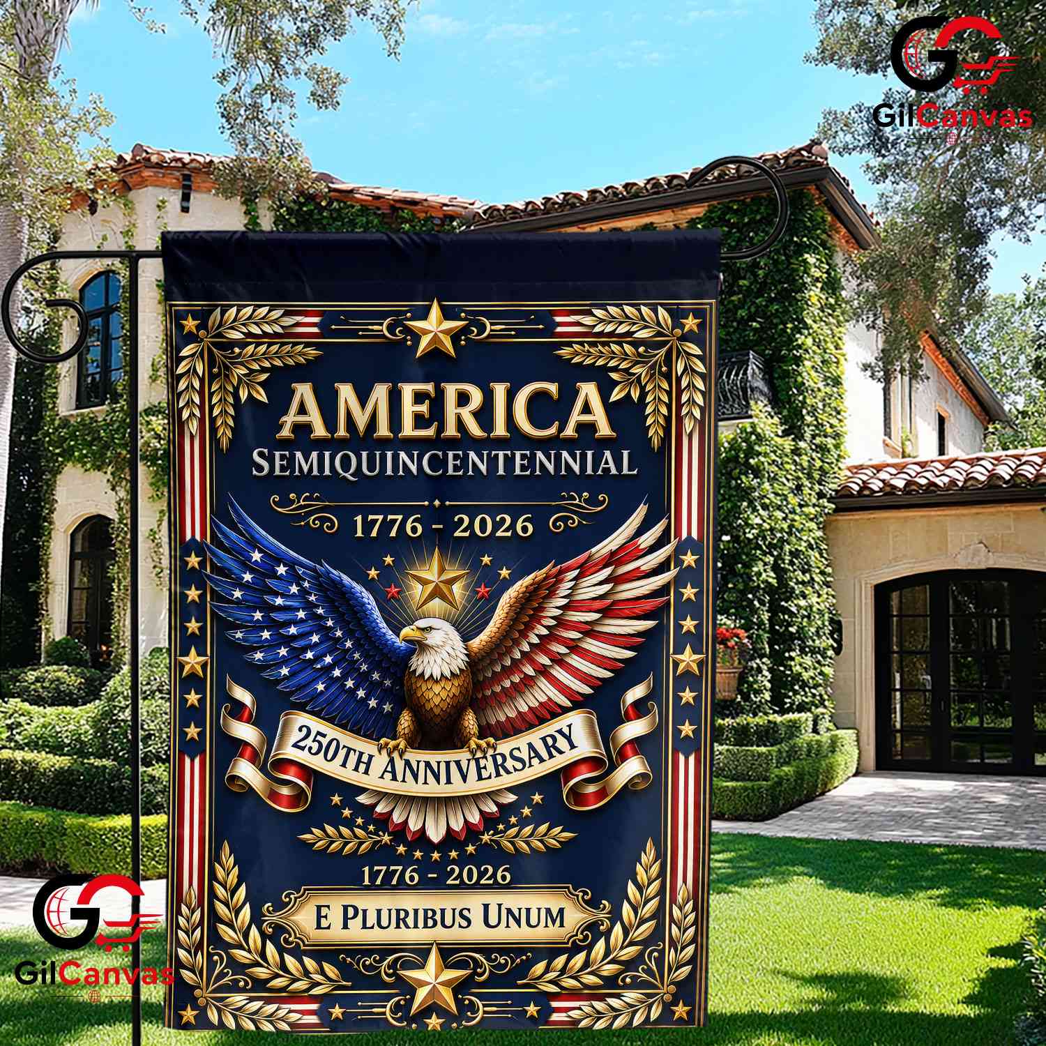 America Semiquincentennial E Pluribus Unum Vintage 250th Anniversary Garden Flag