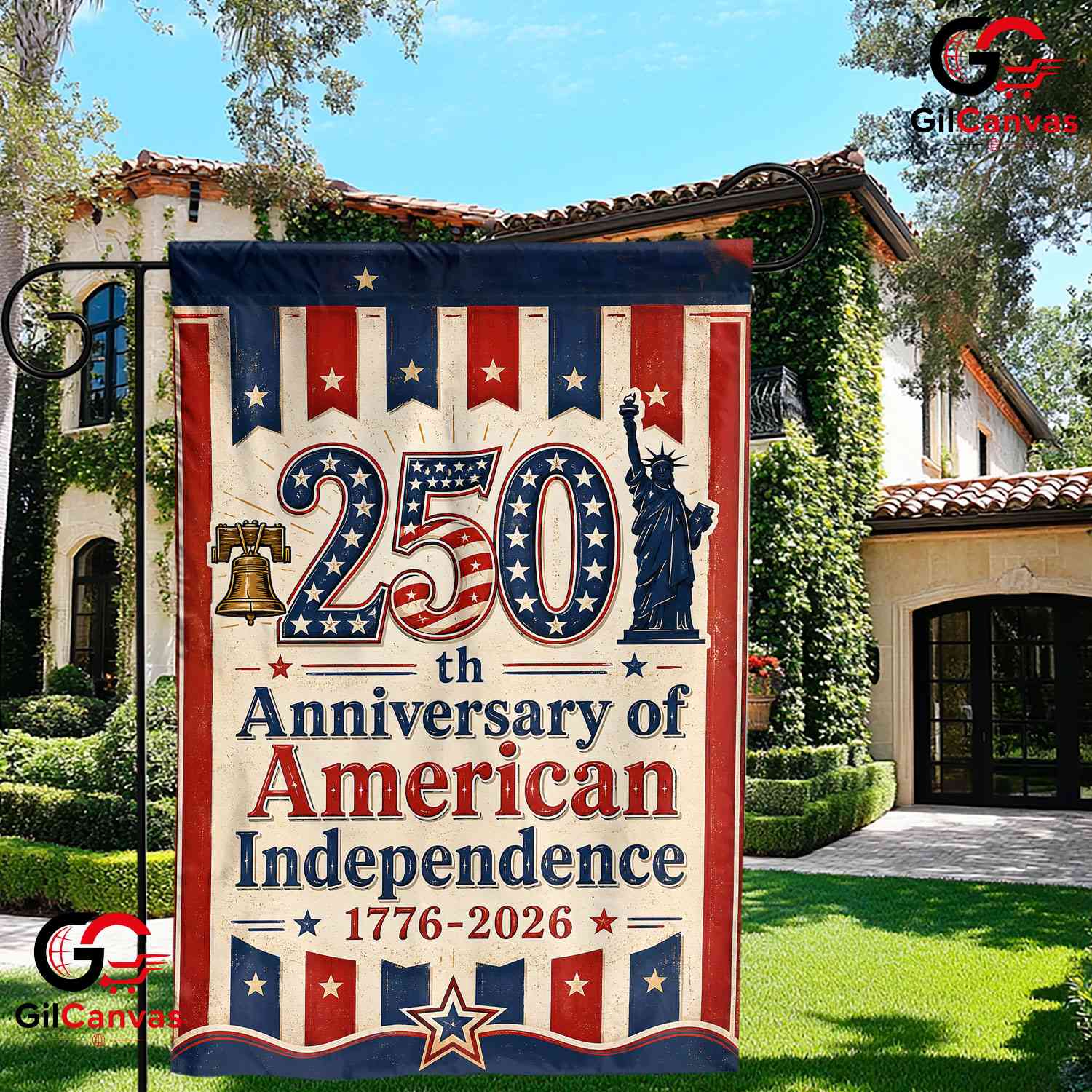 American Independence 250th Garden Flag Vintage Liberty Bell Yard Decor Sign