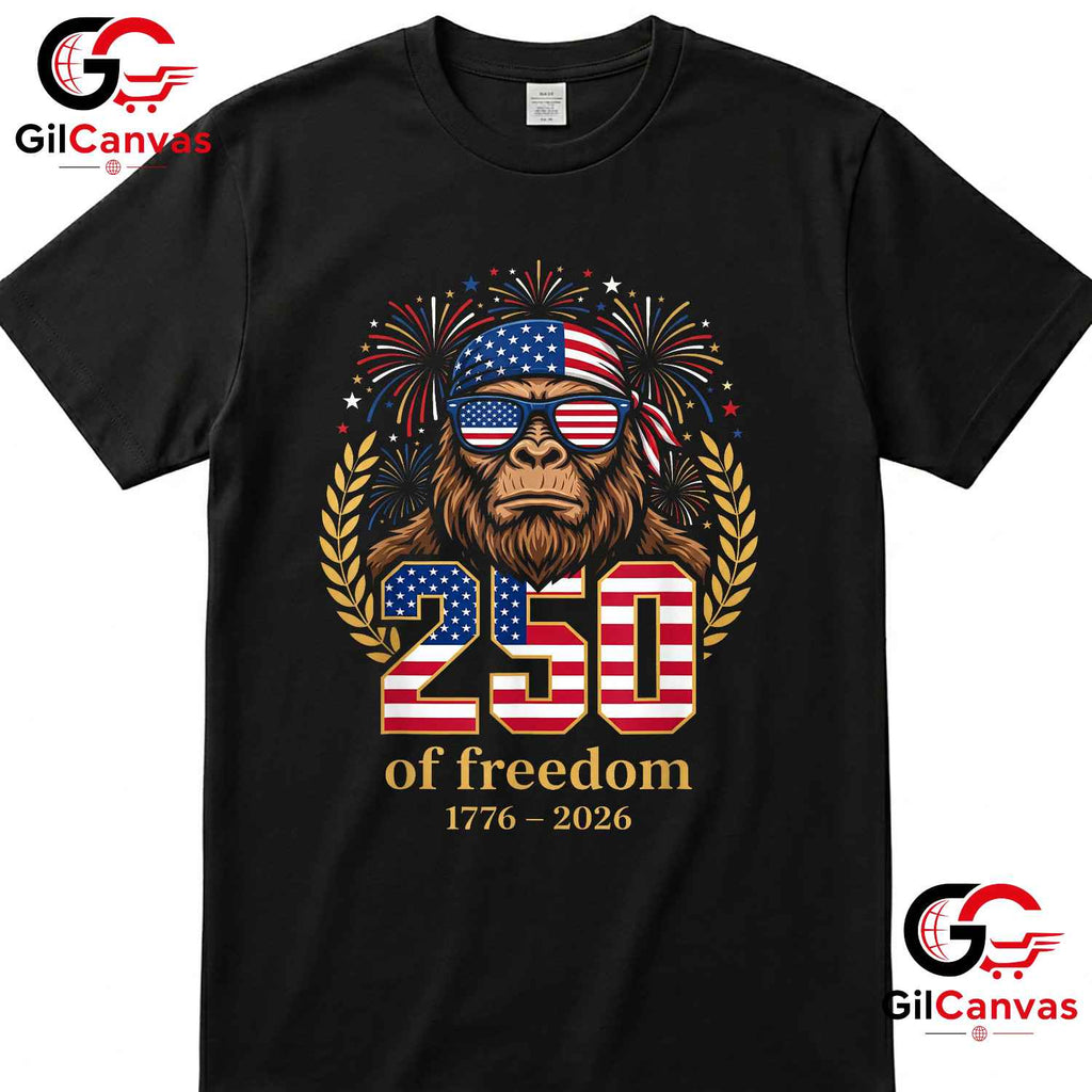 Bigfoot USA 1776-2026 Freedom 250 Years 4th of July Unisex Adult Graphic T-Shirt