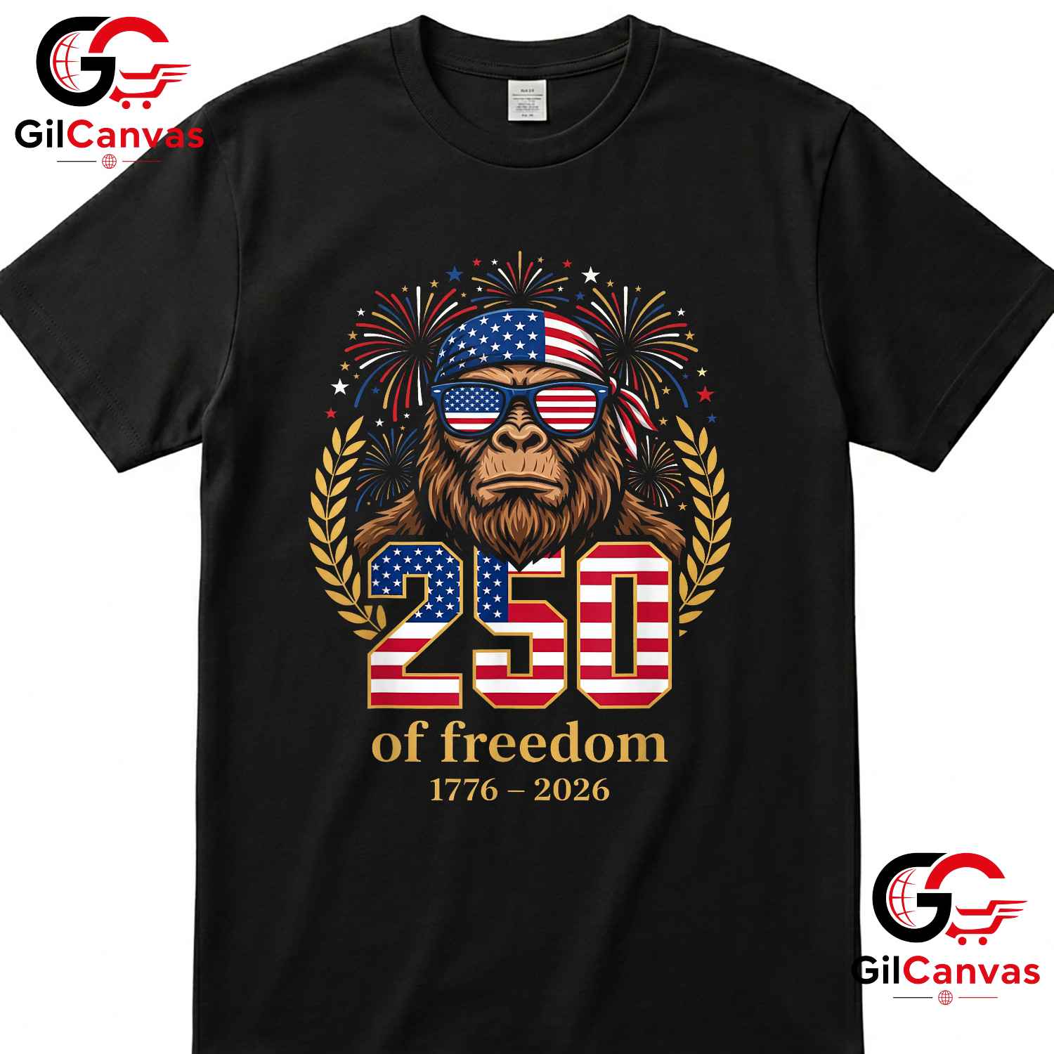 Bigfoot USA 1776-2026 Freedom 250 Years 4th of July Unisex Adult Graphic T-Shirt