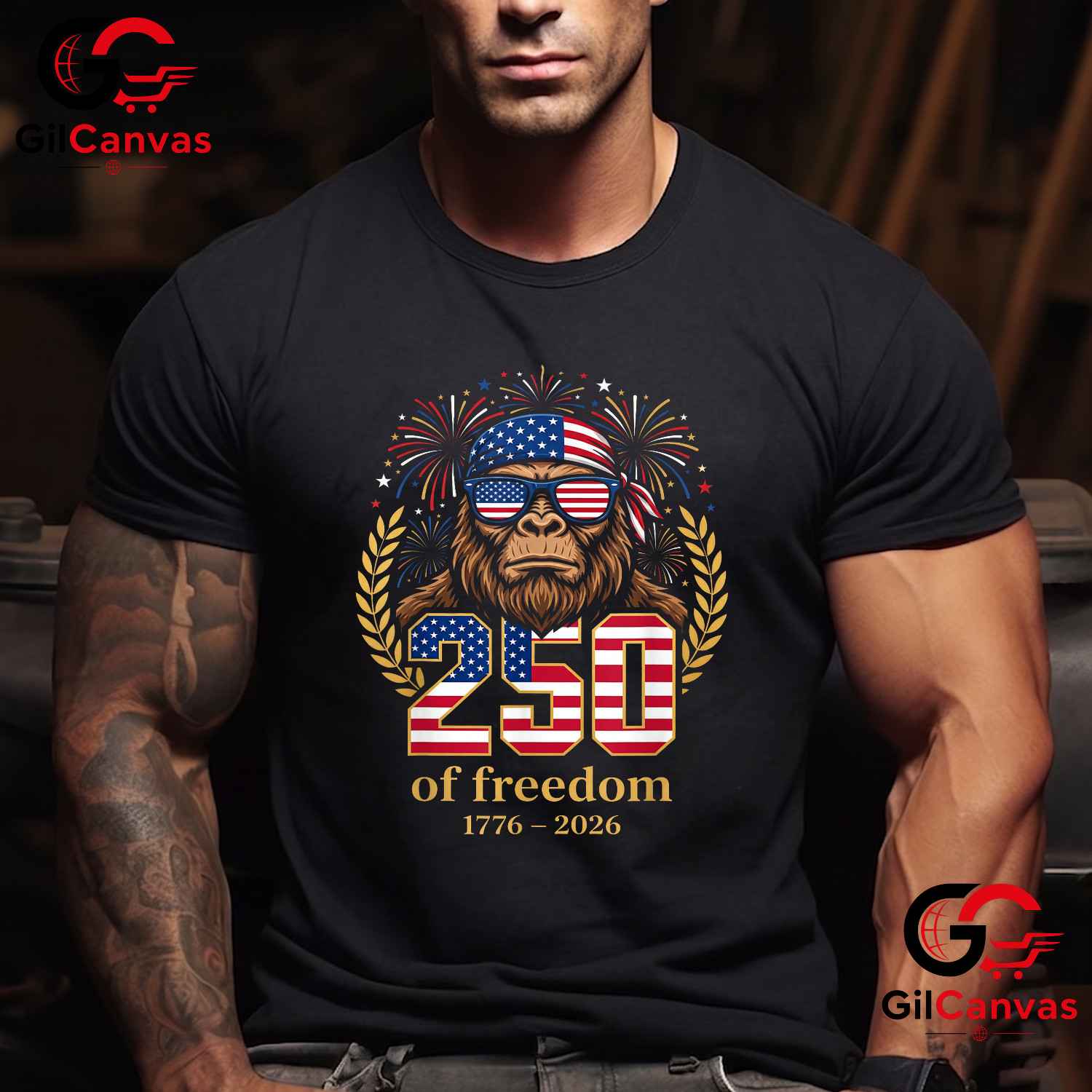Bigfoot USA 1776-2026 Freedom 250 Years 4th of July Unisex Adult Graphic T-Shirt
