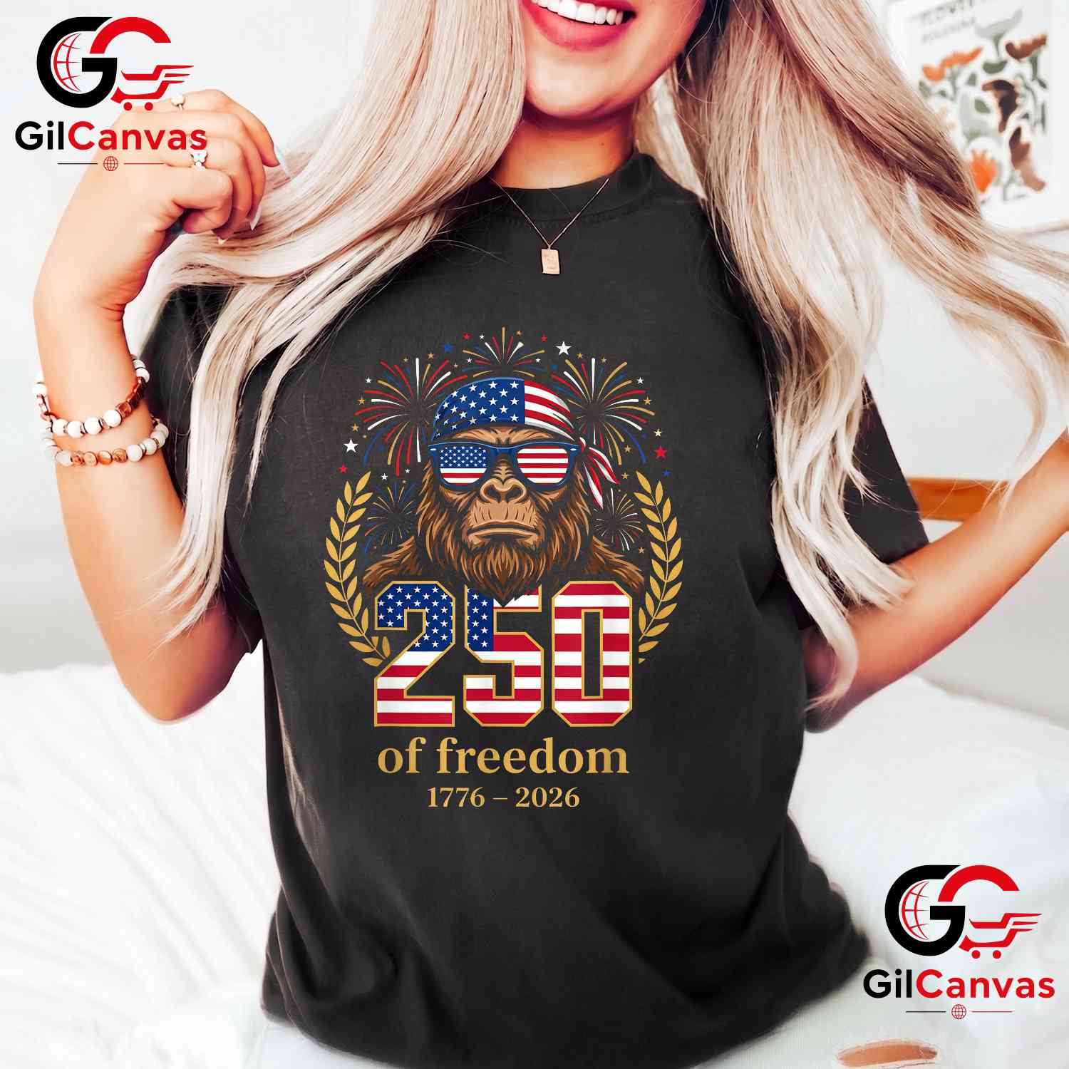 Bigfoot USA 1776-2026 Freedom 250 Years 4th of July Unisex Adult Graphic T-Shirt