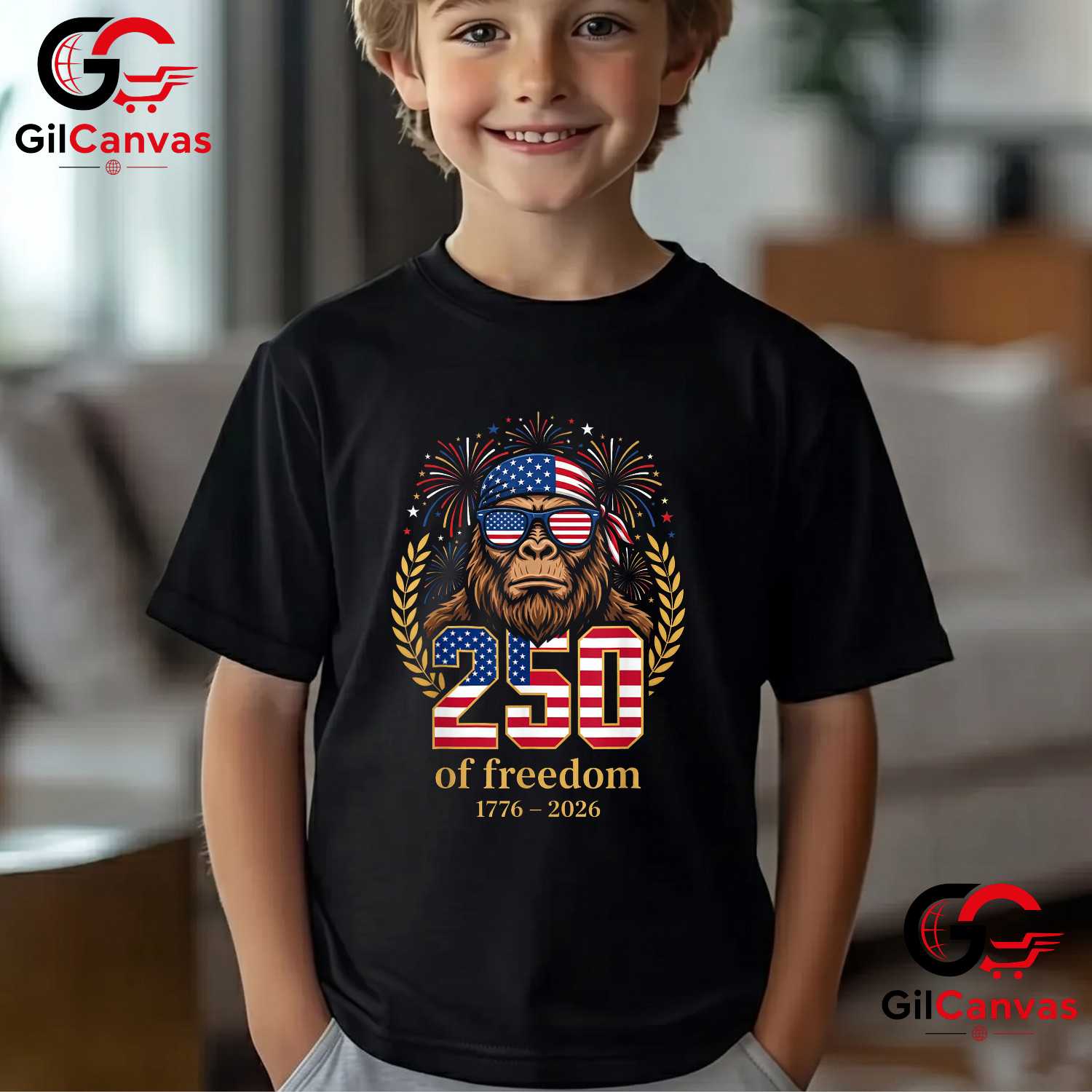 Bigfoot USA 1776-2026 Freedom 250 Years 4th of July Unisex Adult Graphic T-Shirt