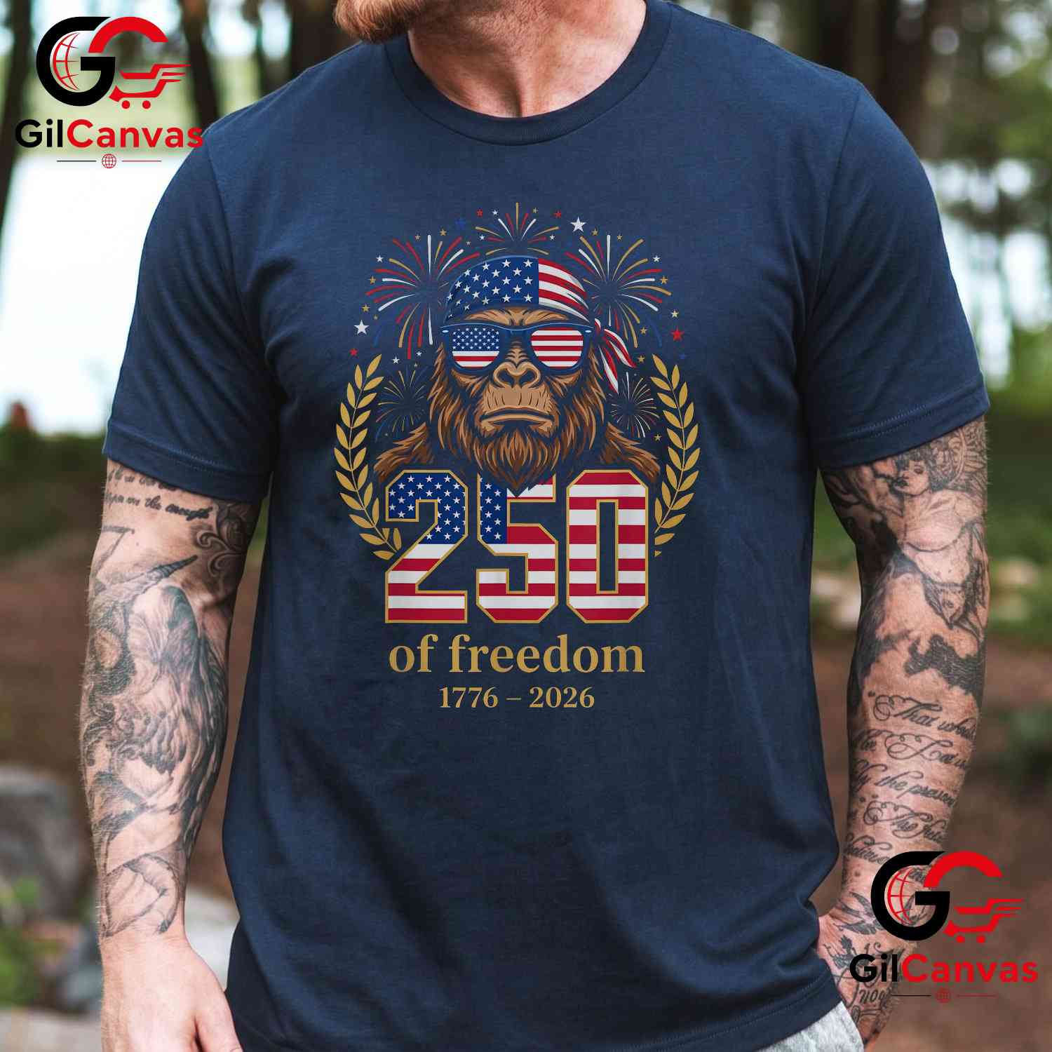 Bigfoot USA 1776-2026 Freedom 250 Years 4th of July Unisex Adult Graphic T-Shirt