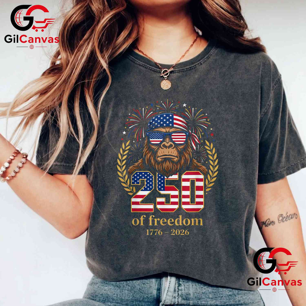 Bigfoot USA 1776-2026 Freedom 250 Years 4th of July Unisex Adult Graphic T-Shirt