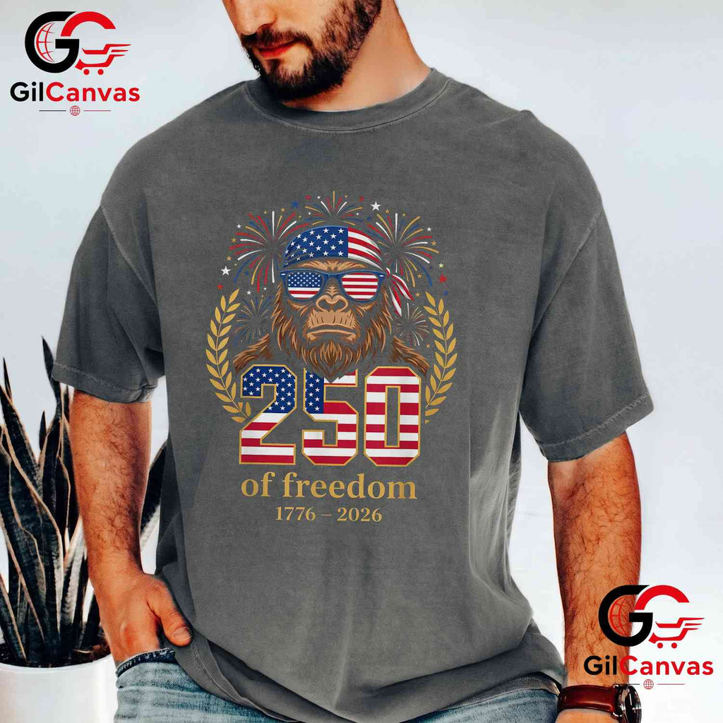 Bigfoot USA 1776-2026 Freedom 250 Years 4th of July Unisex Adult Graphic T-Shirt