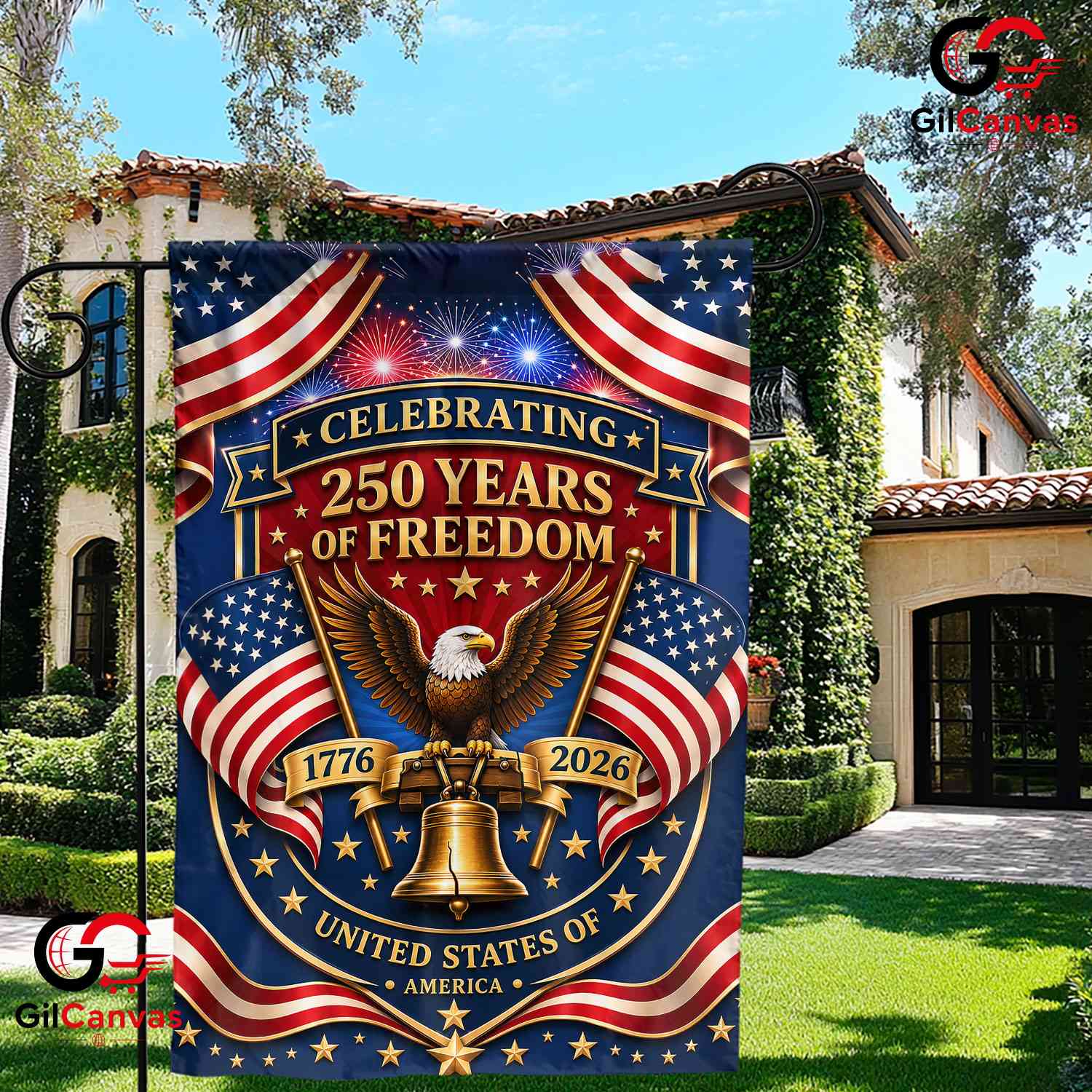 Celebrating 250 Years Of Freedom Patriotic Gold Eagle Garden Flag Yard Banner