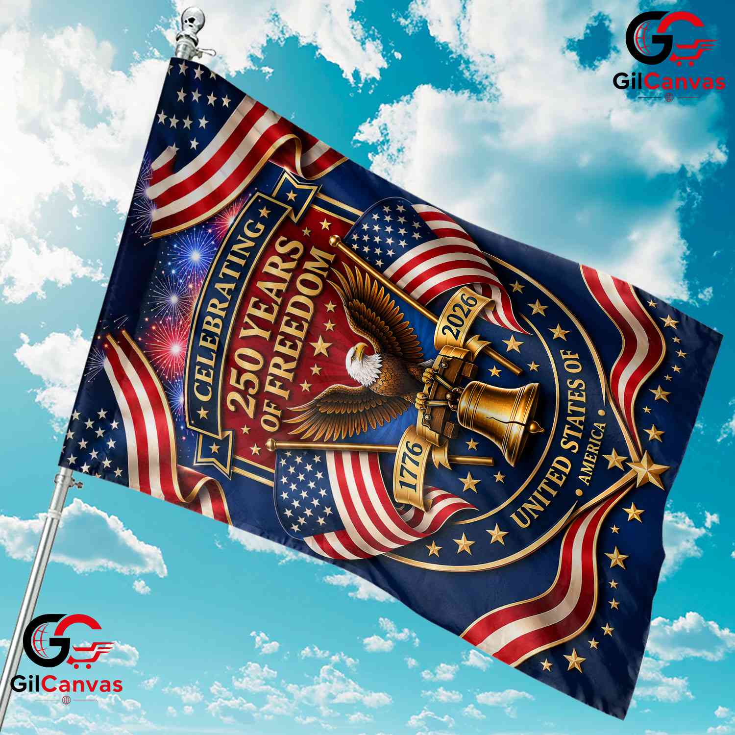 Celebrating 250 Years Of Freedom Patriotic Gold Eagle Garden Flag Yard Banner