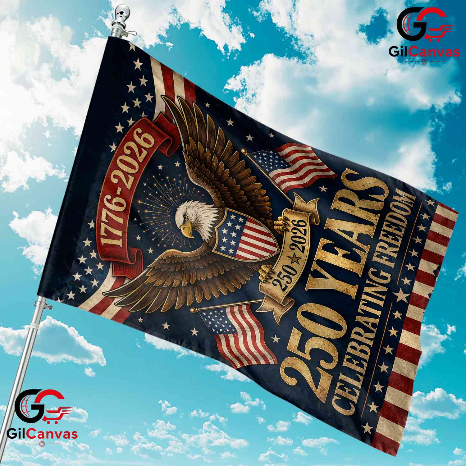 Celebrating Freedom 250th House Garden Flag Patriotic Eagle Yard Banner 2026