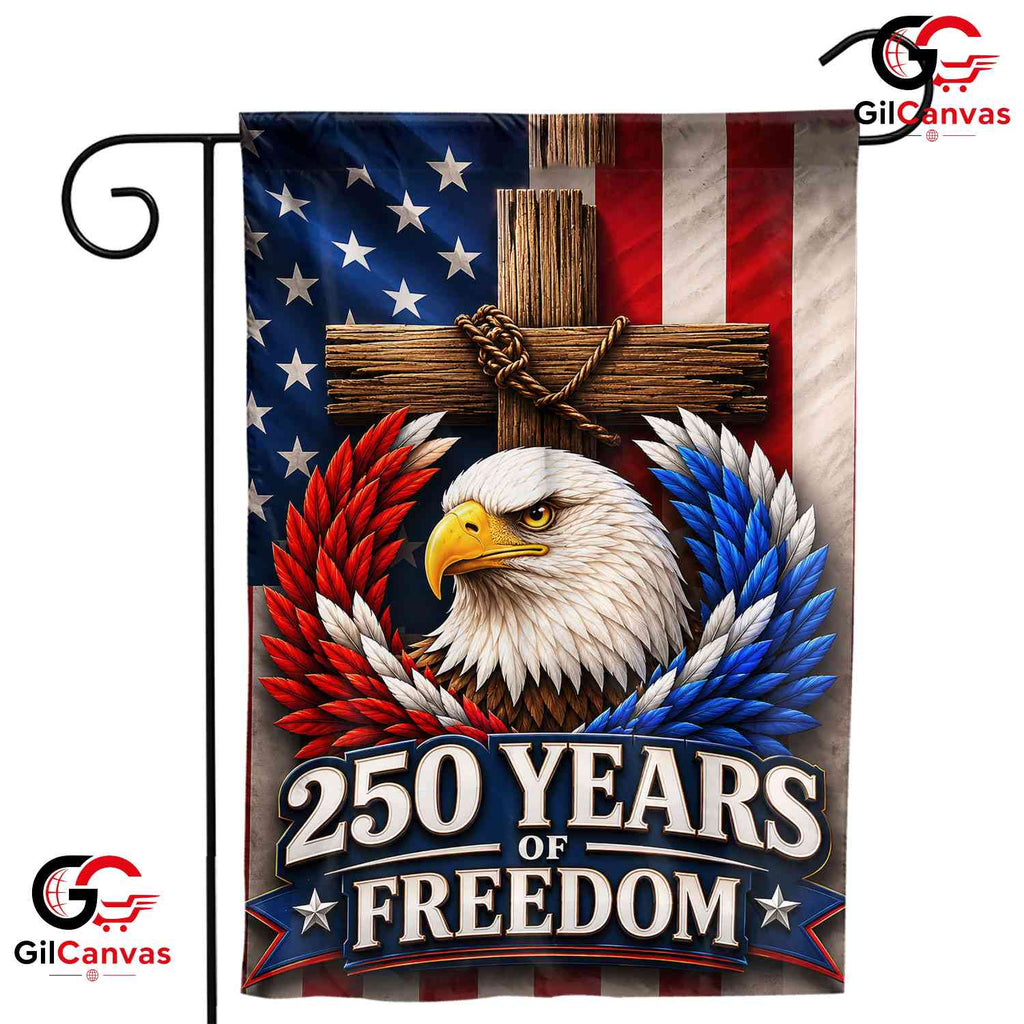 Christian Cross 250th Garden Flag Patriotic Eagle Yard Banner Sign 1776-2026