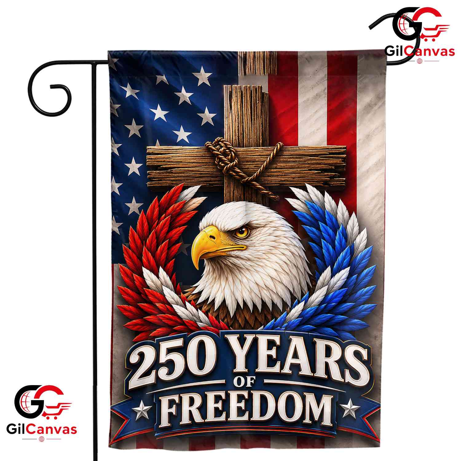 Christian Cross 250th Garden Flag Patriotic Eagle Yard Banner Sign 1776-2026