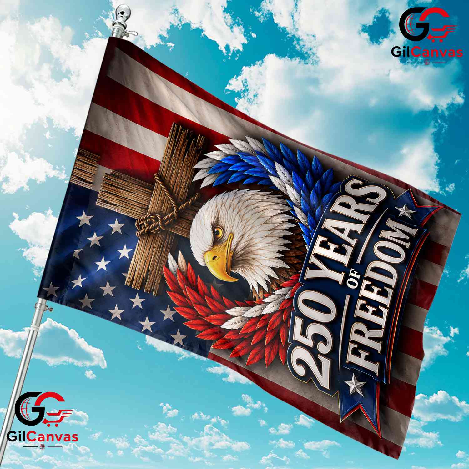 Christian Cross 250th Garden Flag Patriotic Eagle Yard Banner Sign 1776-2026