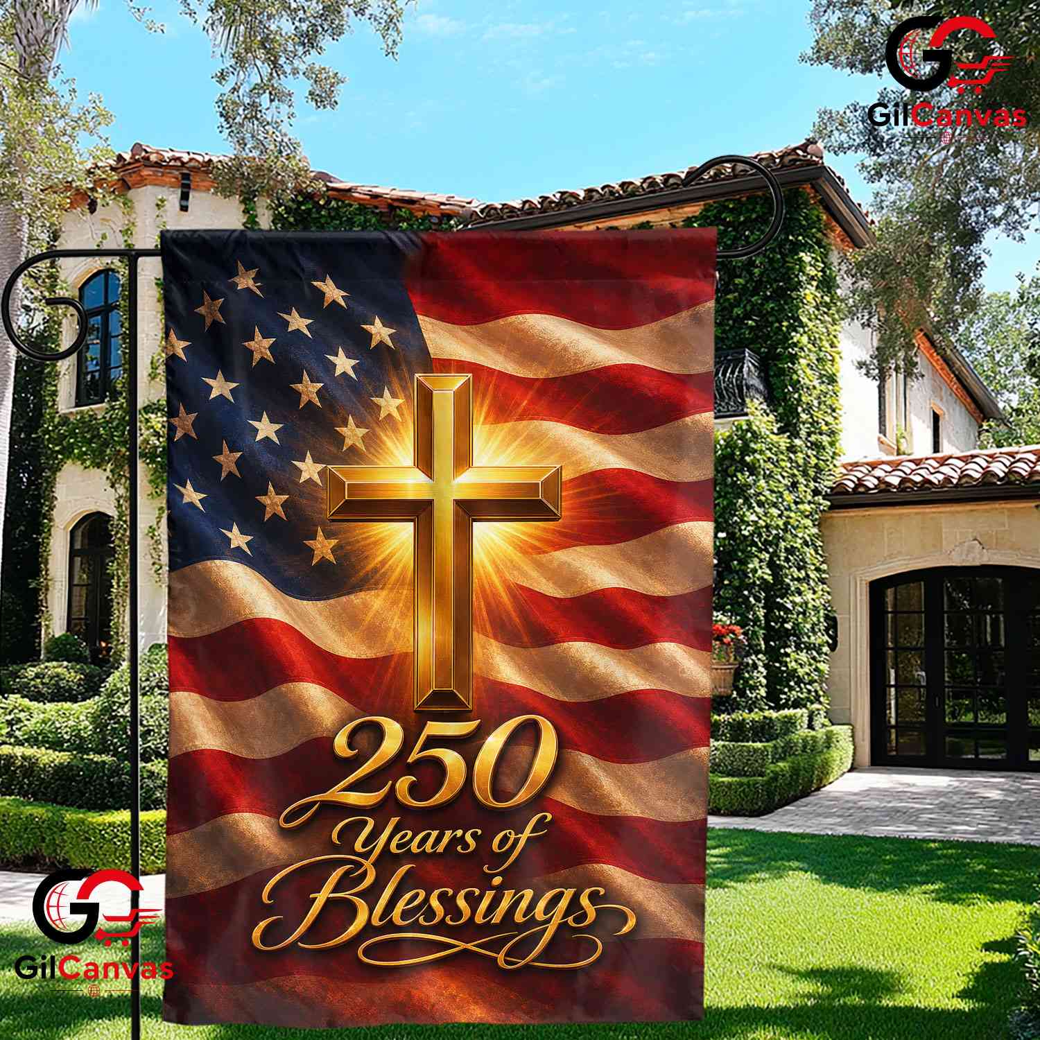 Christian Cross 250th Garden Flag Semiquincentennial Yard Decor Sign 1776-2026