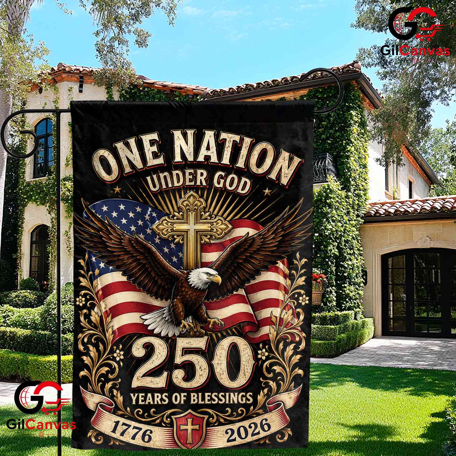 Christian Eagle Patriotic House 1776-2026 Religious 250th Yard Garden Flag