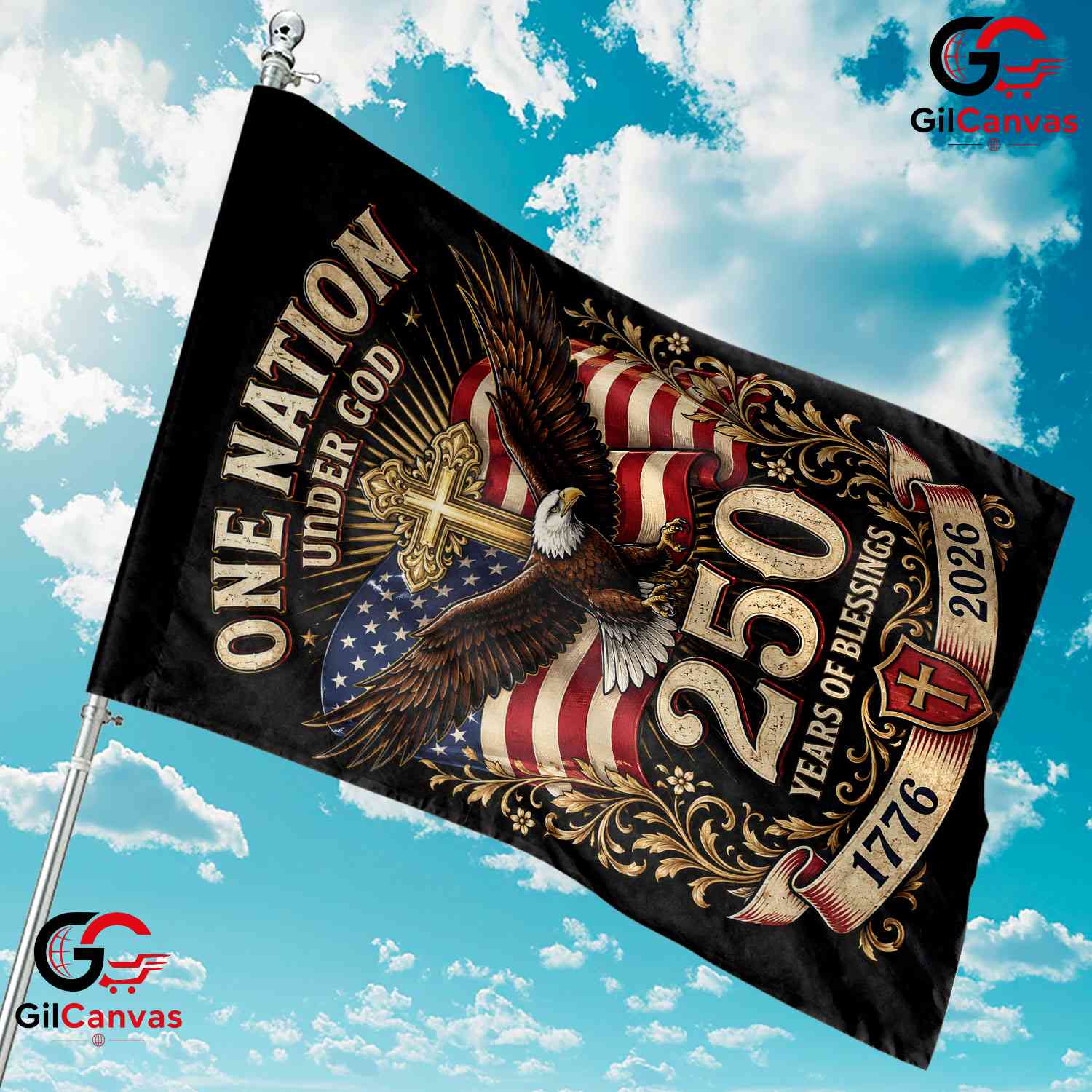 Christian Eagle Patriotic House 1776-2026 Religious 250th Yard Garden Flag