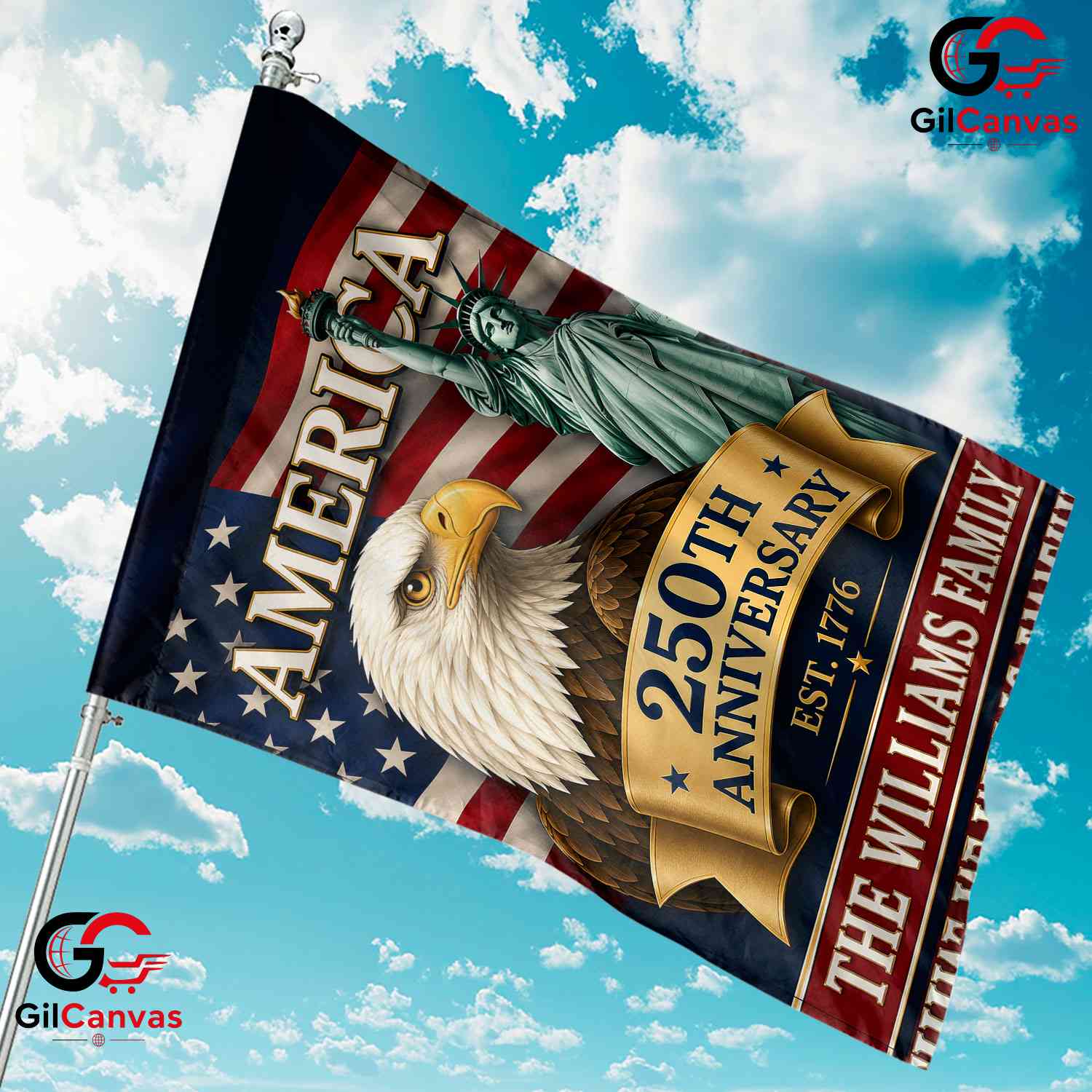 Custom America 250th Anniversary Personalized Statue Liberty Sign Garden Flag
