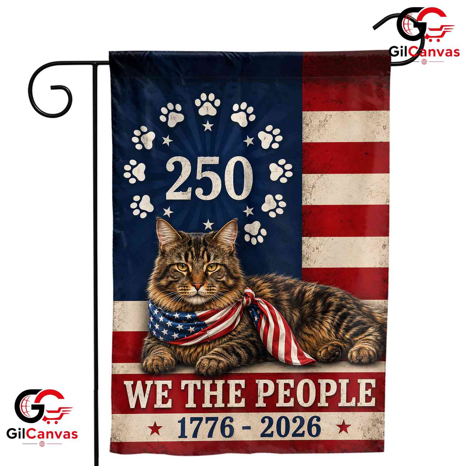 Custom Cat We The People Personalized 250 Years Pet Banner US Decor Garden Flag