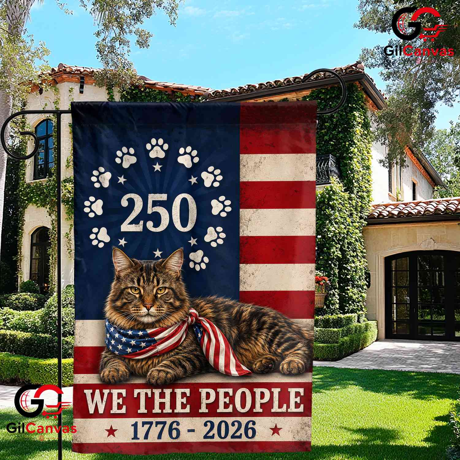 Custom Cat We The People Personalized 250 Years Pet Banner US Decor Garden Flag