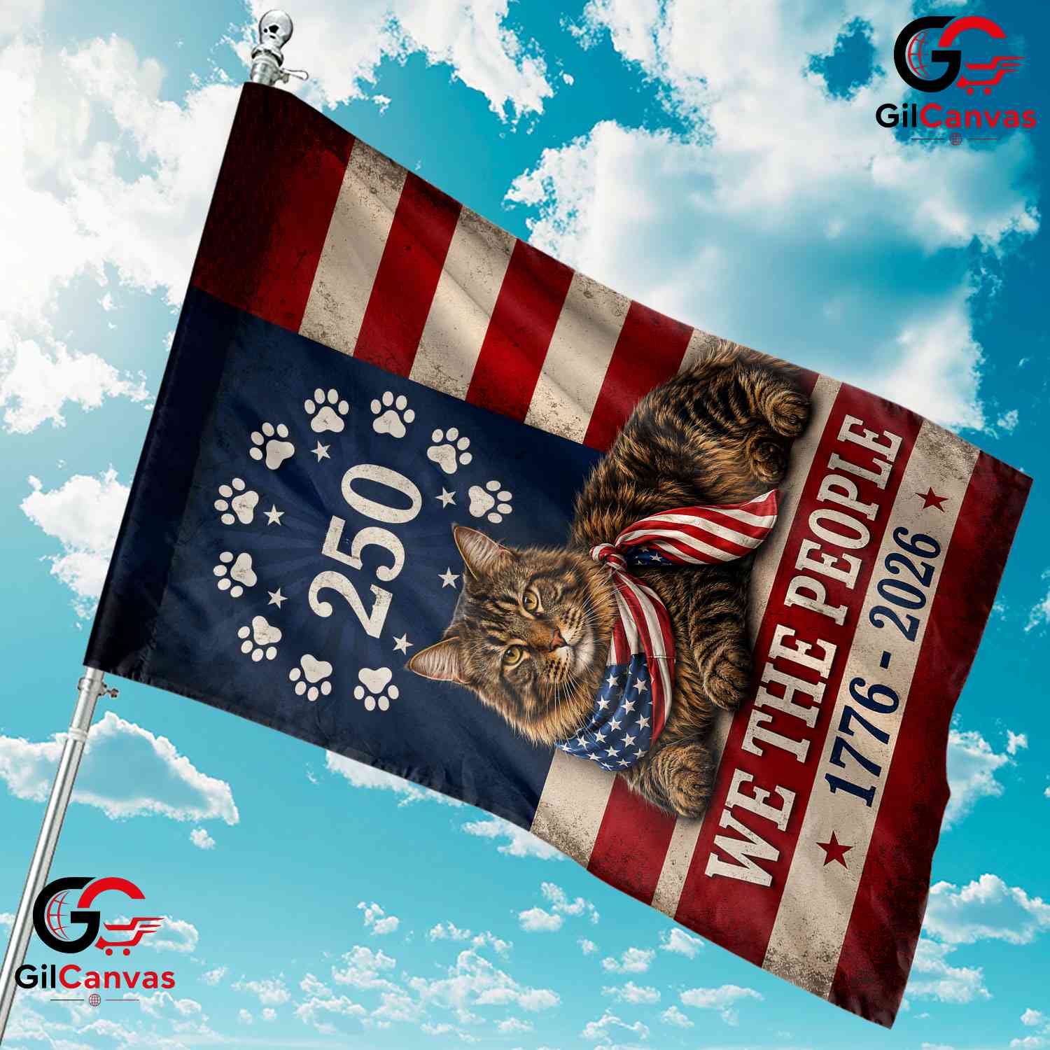 Custom Cat We The People Personalized 250 Years Pet Banner US Decor Garden Flag